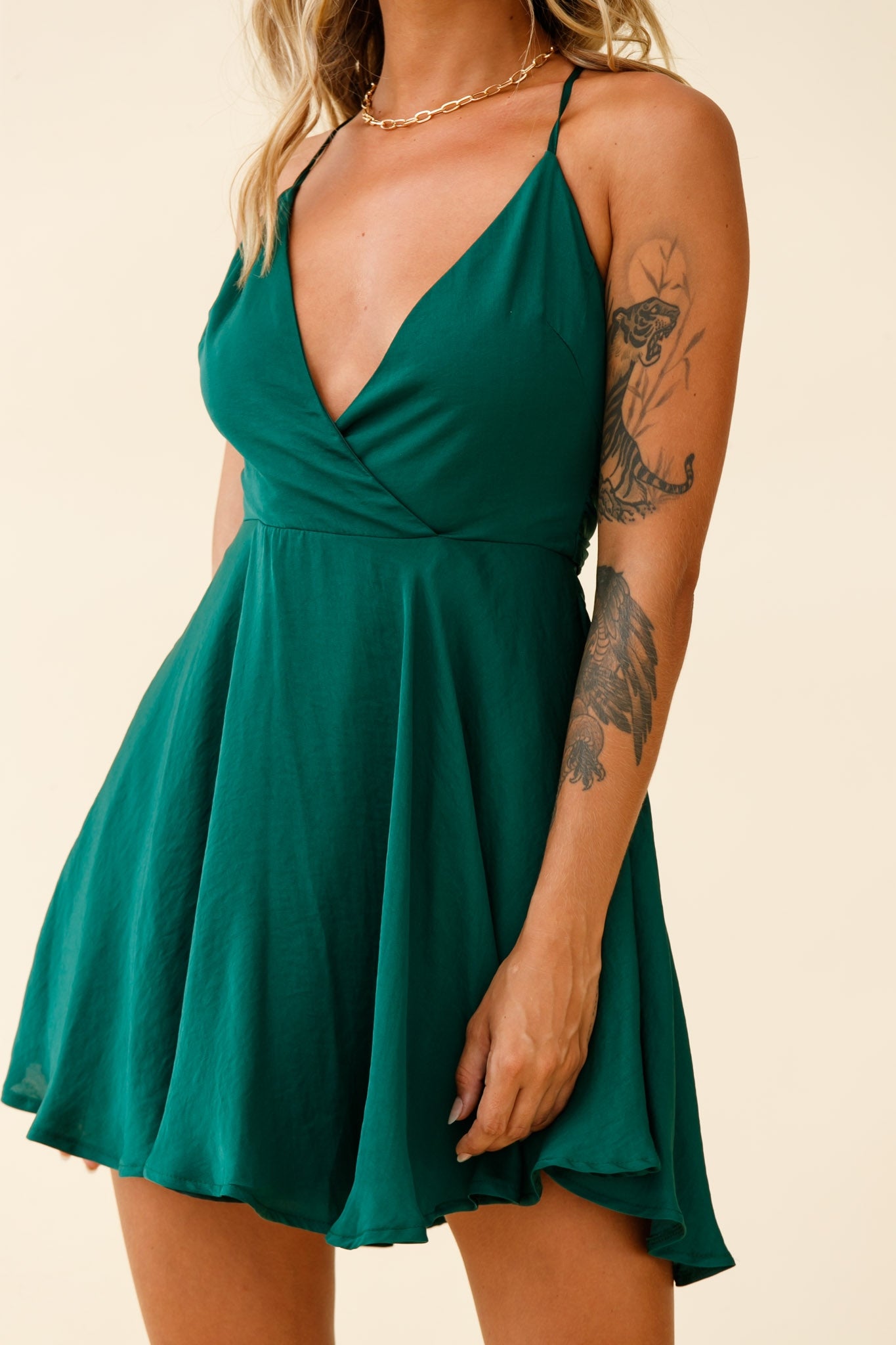 Secret Place Strappy Tie Back Party Dress Forest Green-Maymioy