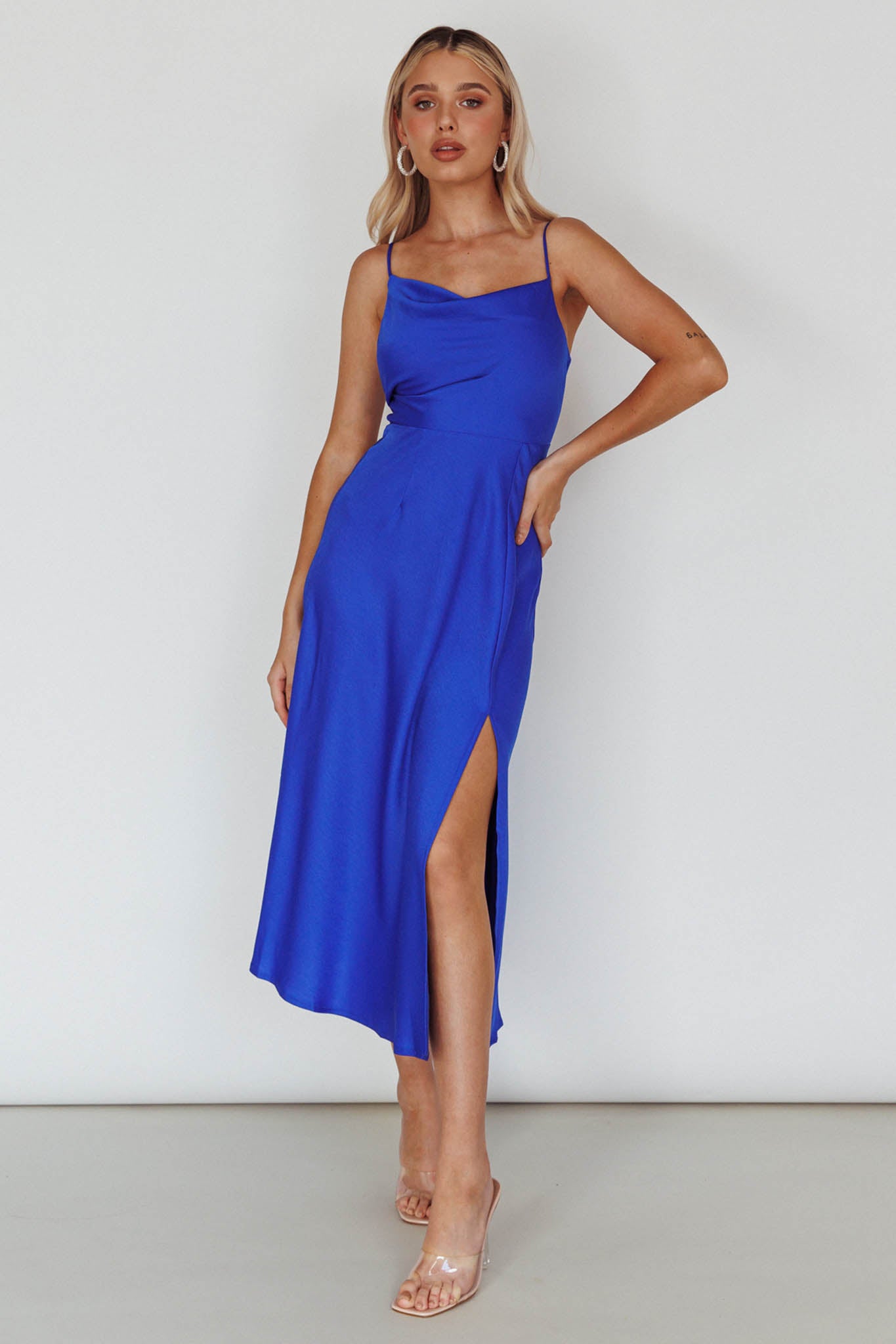 Suki Front Split Midi Dress Royal Blue-Maymioy