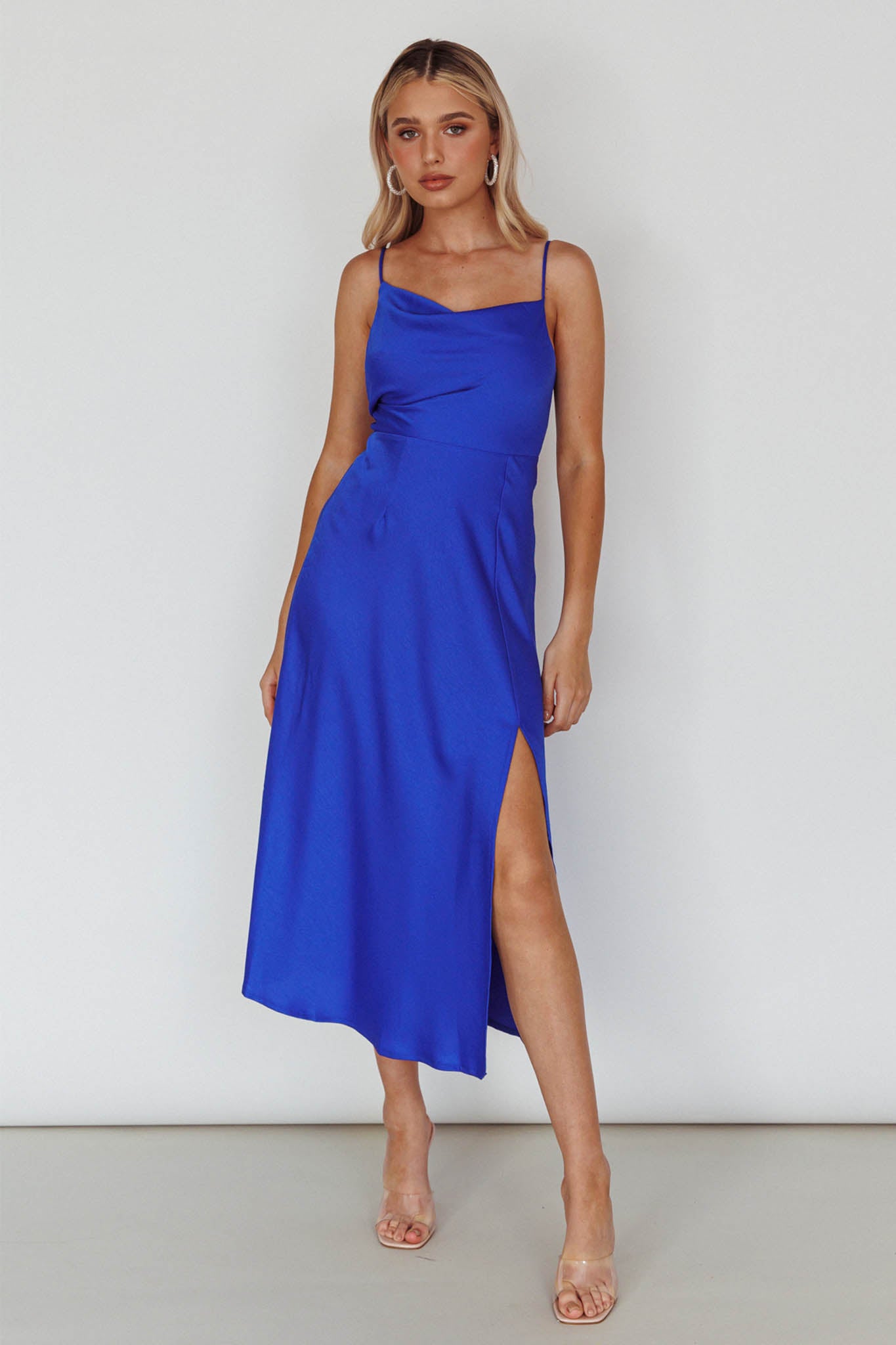 Suki Front Split Midi Dress Royal Blue-Maymioy