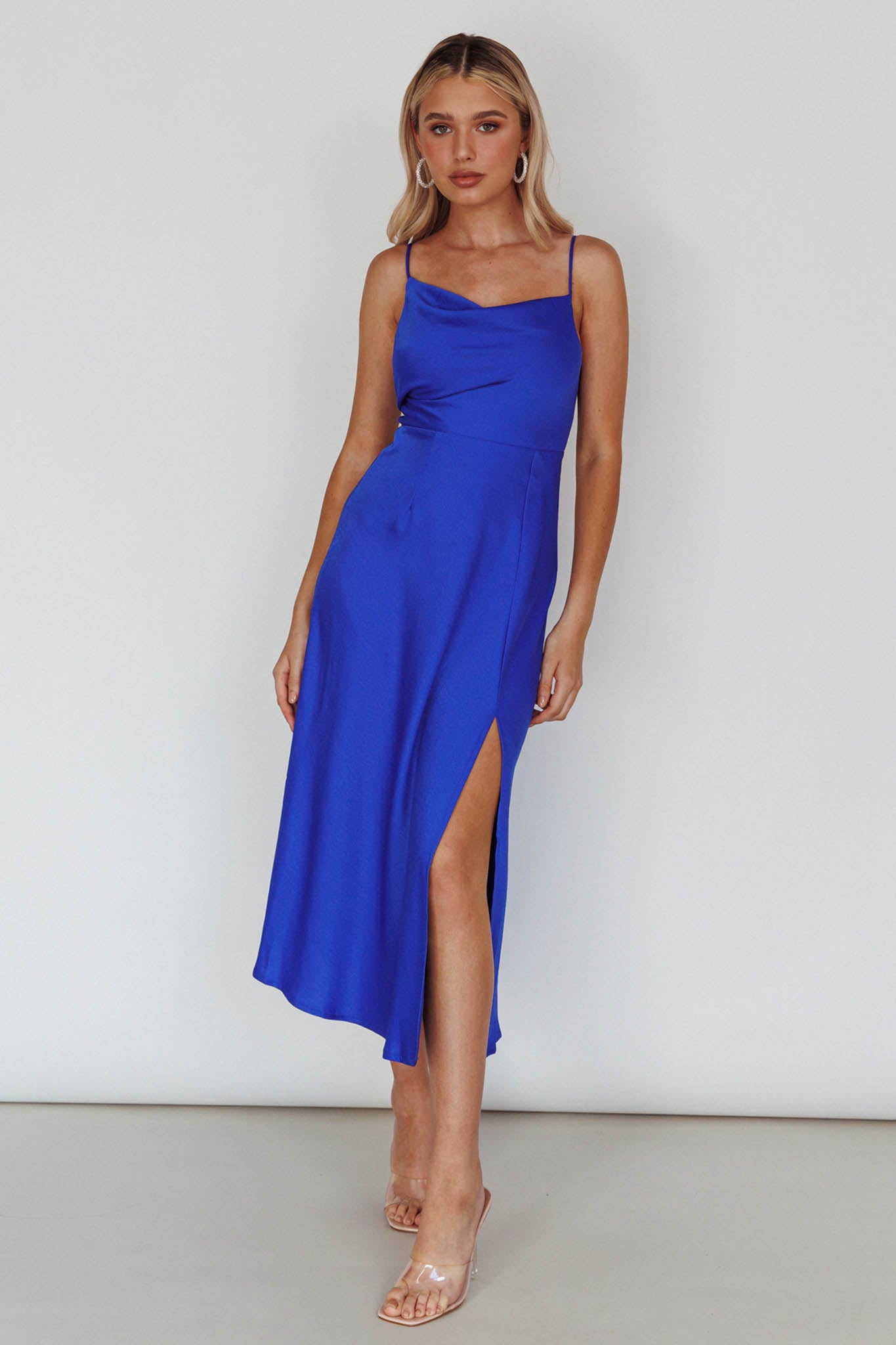 Suki Front Split Midi Dress Royal Blue-Maymioy