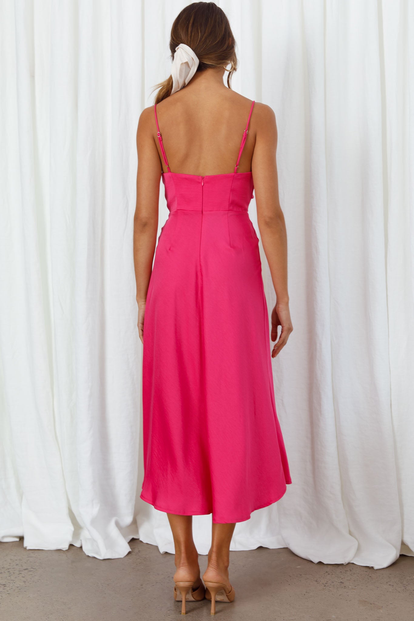 Suki Front Split Midi Dress Hot Pink-Maymioy
