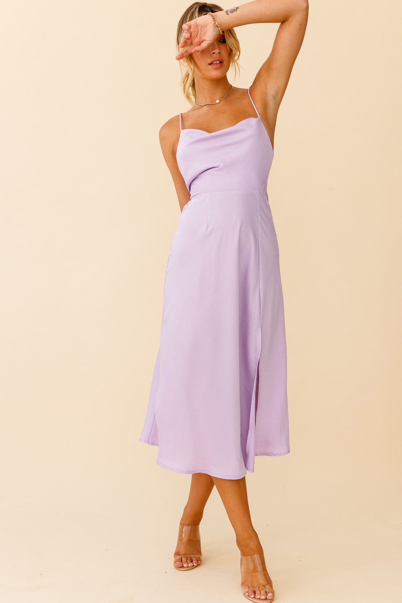 Suki Front Split Midi Dress Lilac-Maymioy