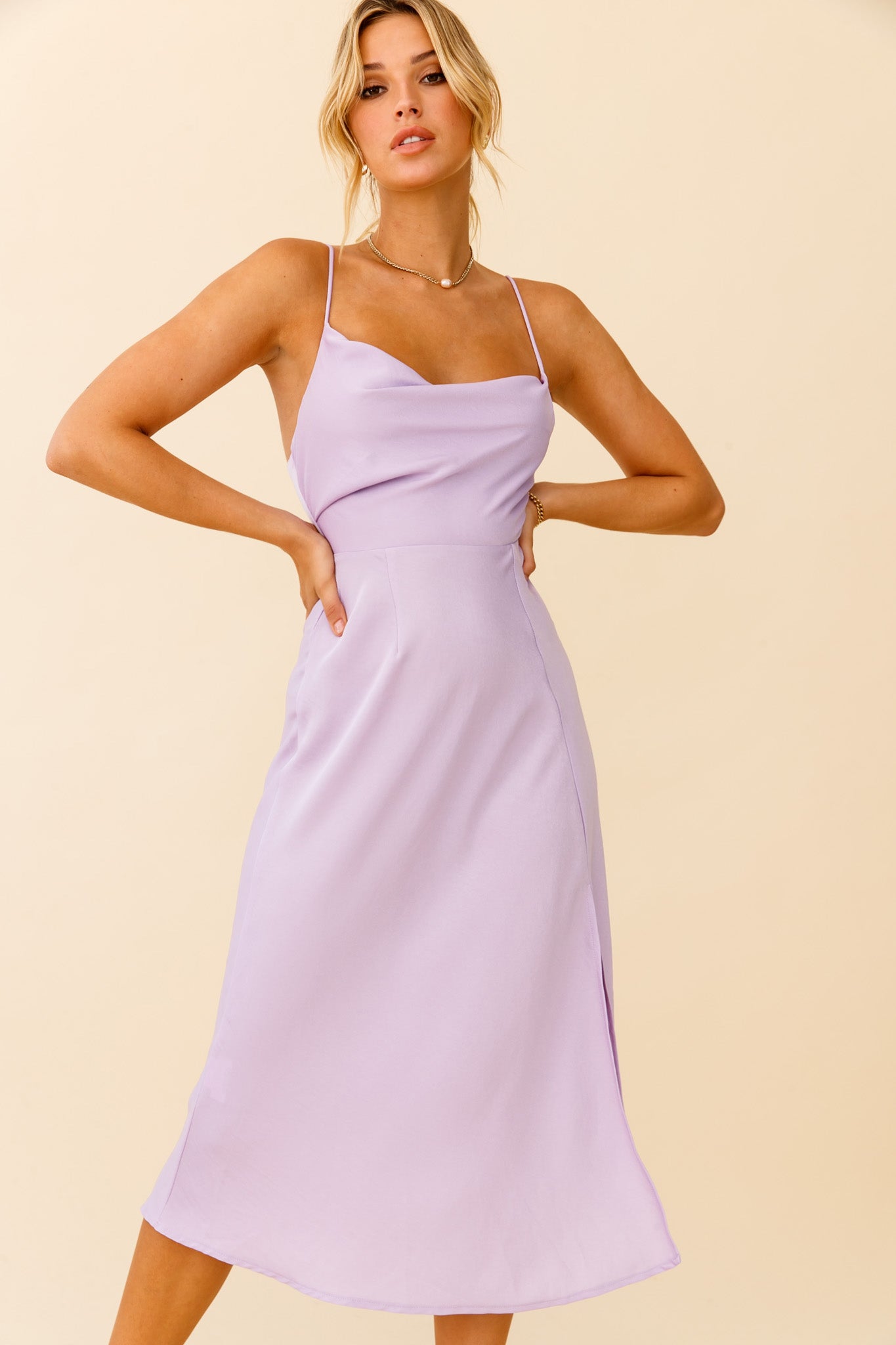 Suki Front Split Midi Dress Lilac-Maymioy