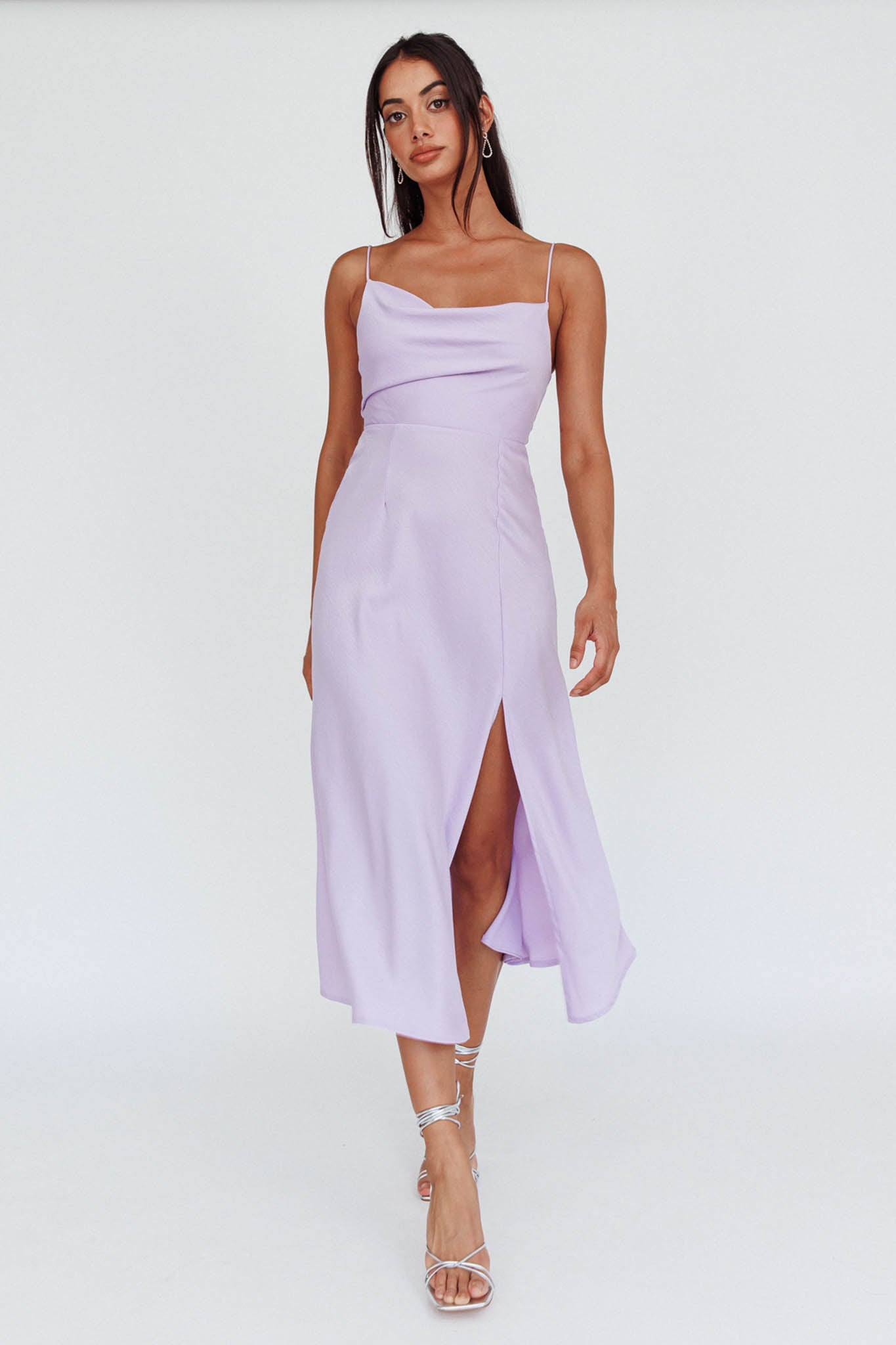 Suki Front Split Midi Dress Lilac-Maymioy