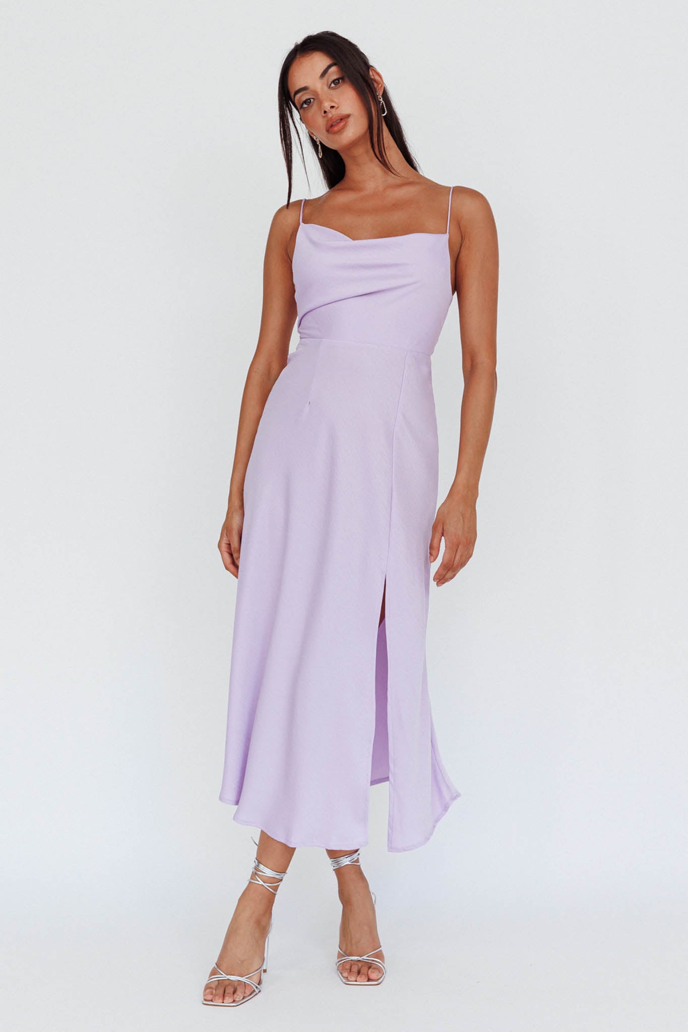 Suki Front Split Midi Dress Lilac-Maymioy