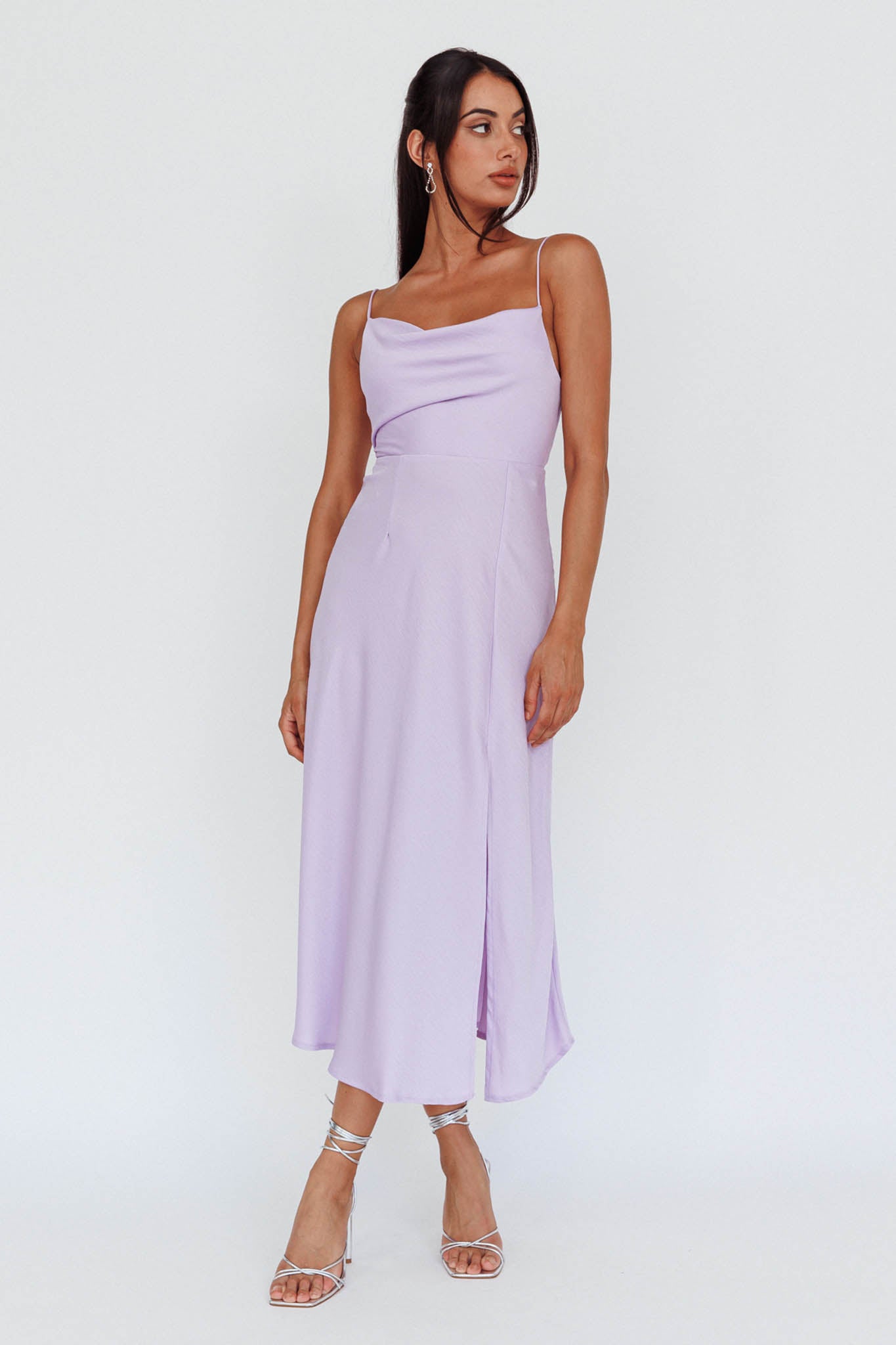 Suki Front Split Midi Dress Lilac-Maymioy