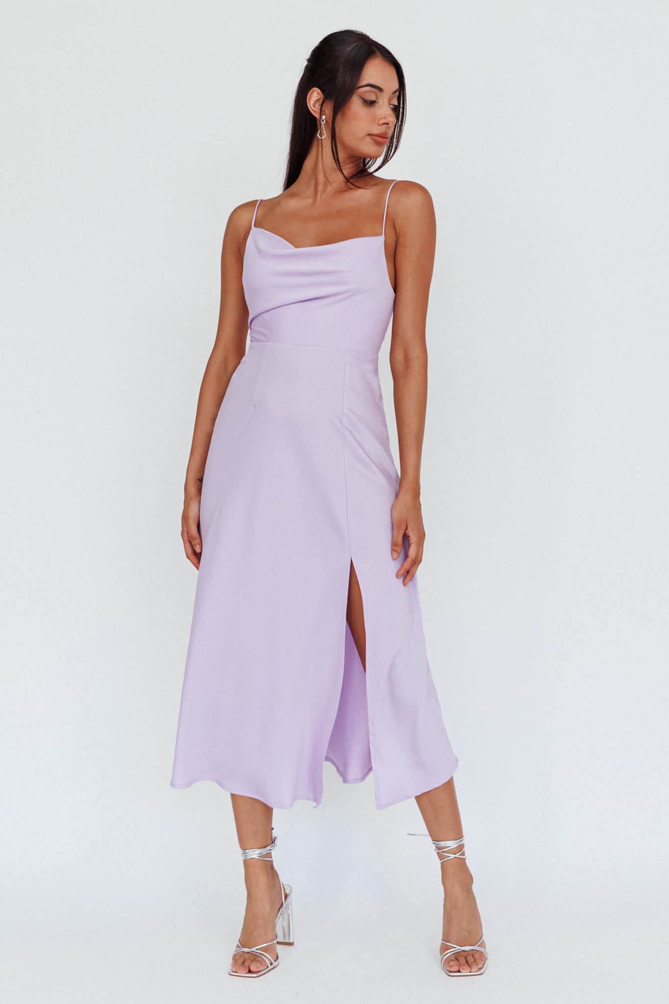 Suki Front Split Midi Dress Lilac-Maymioy