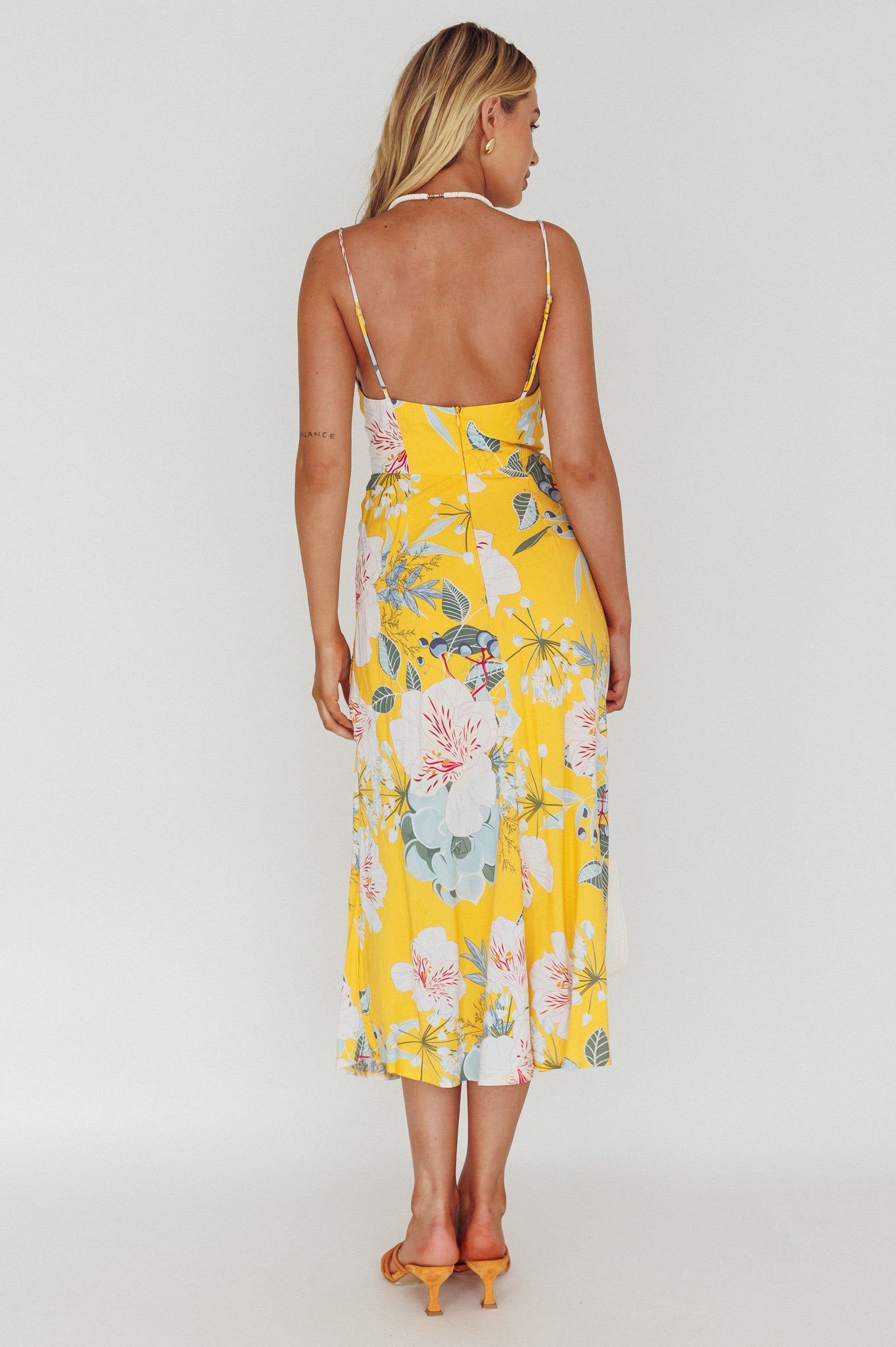 Suki Front Split Midi Dress Lily Mustard-Maymioy