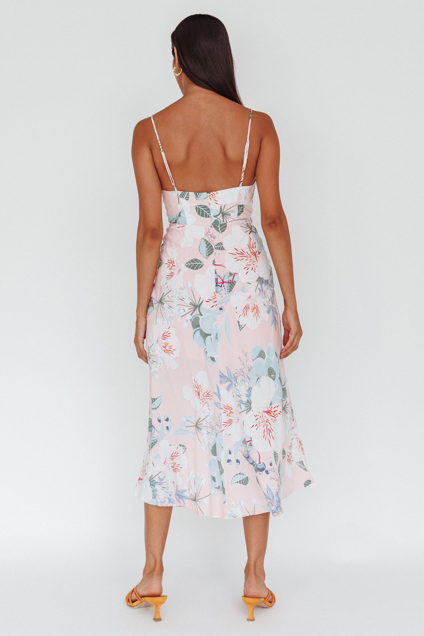 Suki Front Split Midi Dress Lily Light Pink-Maymioy