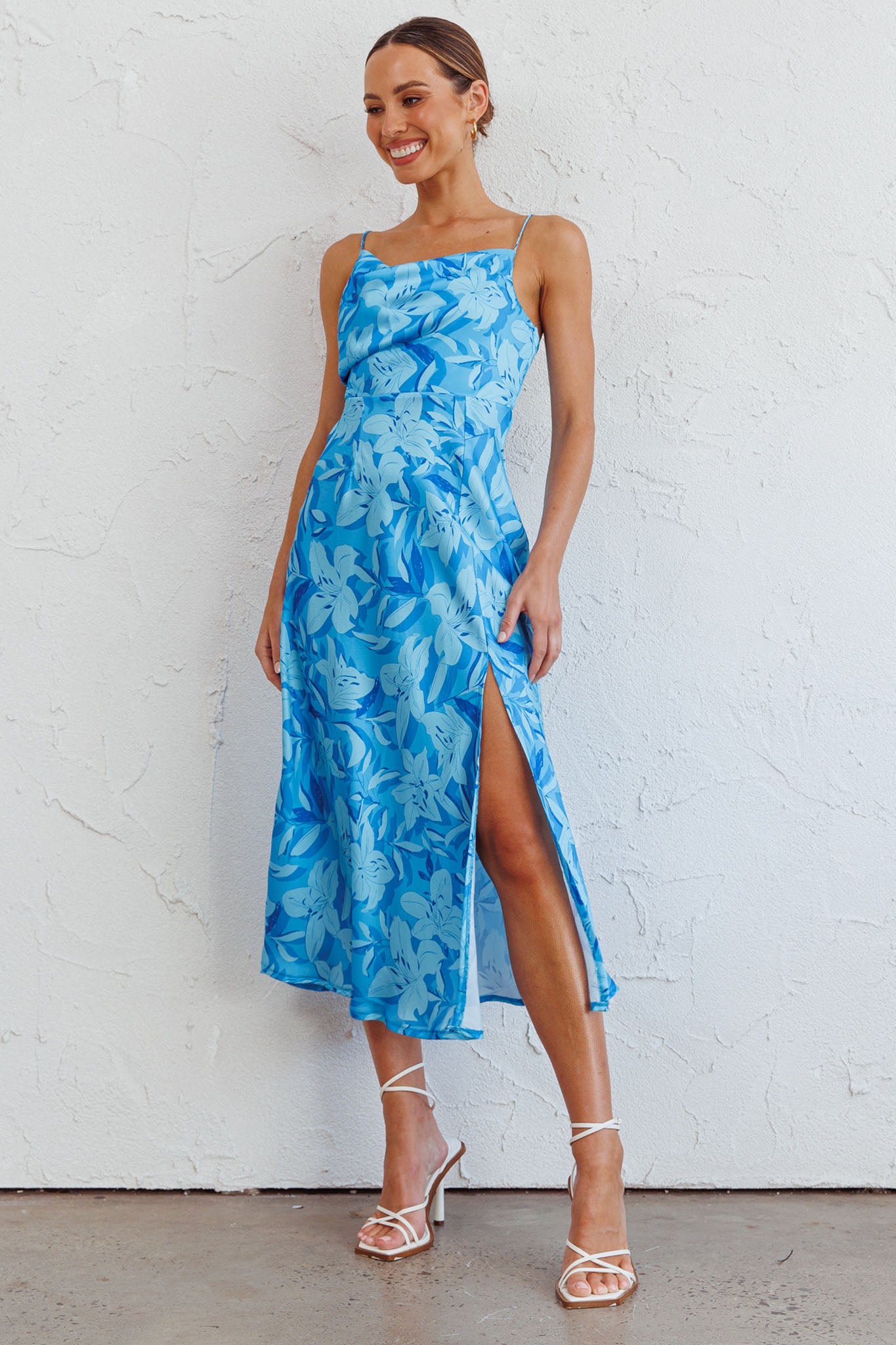 Suki Front Split Midi Dress Lily Blue-Maymioy