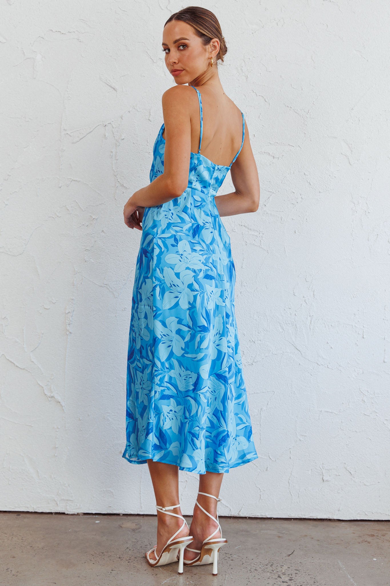 Suki Front Split Midi Dress Lily Blue-Maymioy