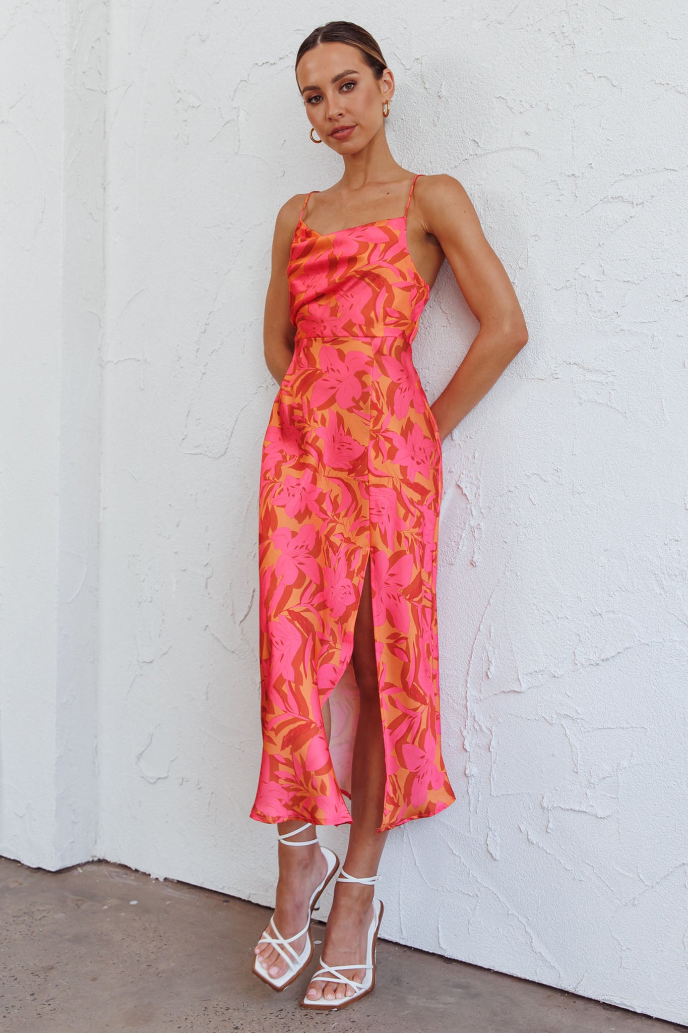 Suki Front Split Midi Dress Lily Pink-Maymioy