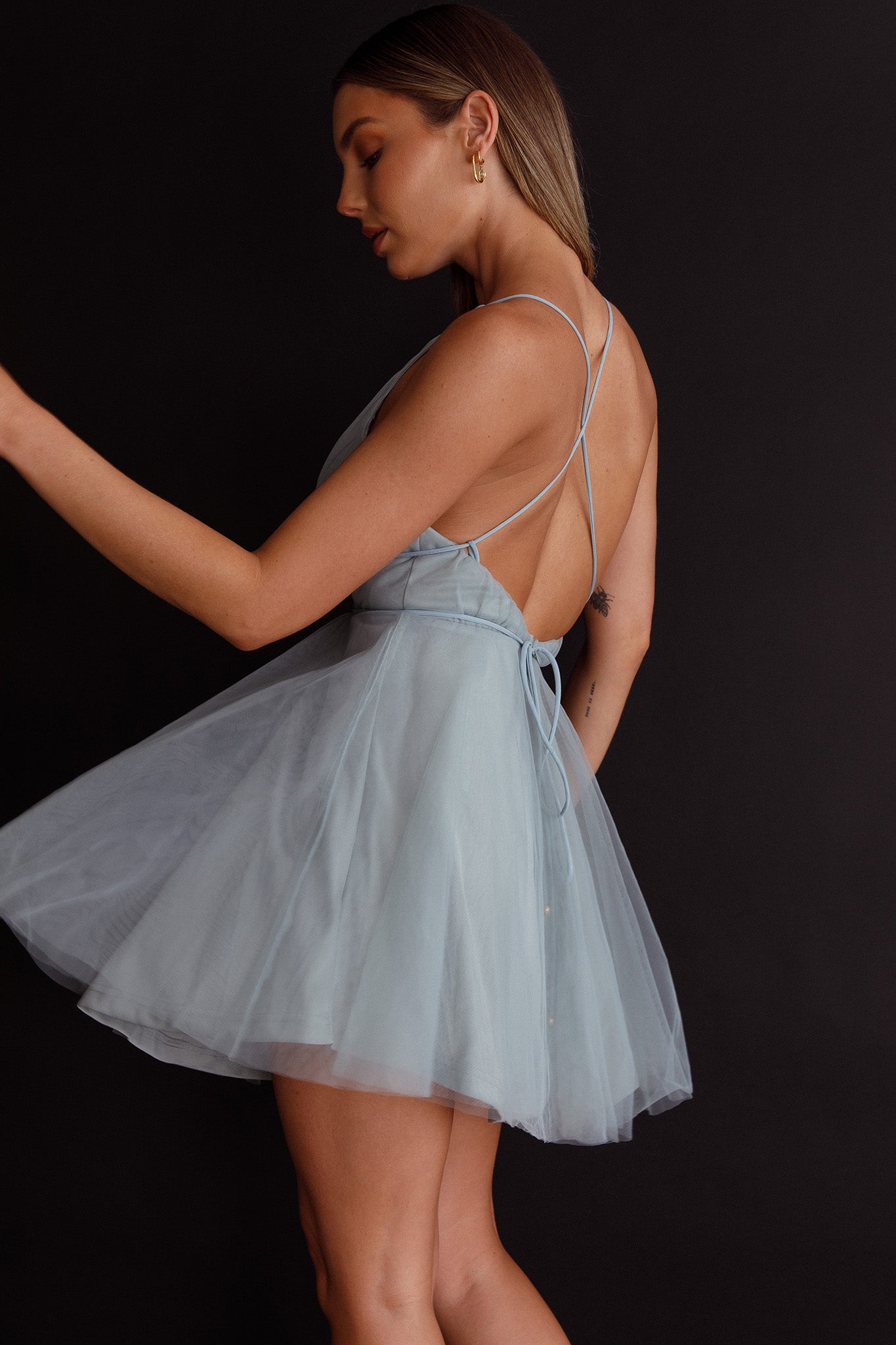 Floating By Plunging Neckline Mini Dress Sage-Maymioy
