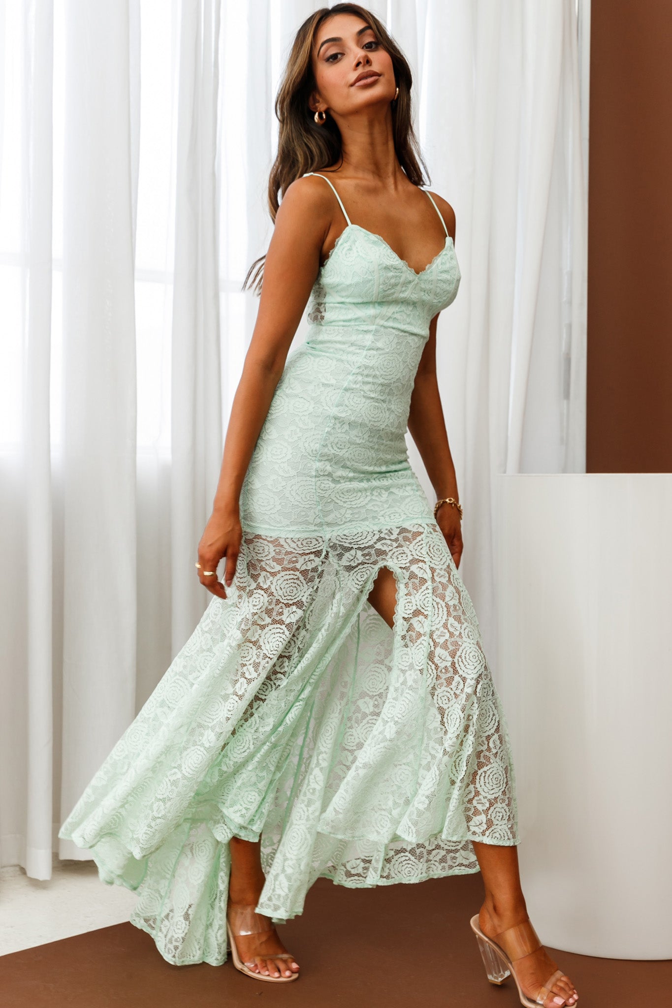 Forget Me Not Front Split Lace Mermaid Dress Apple-Maymioy