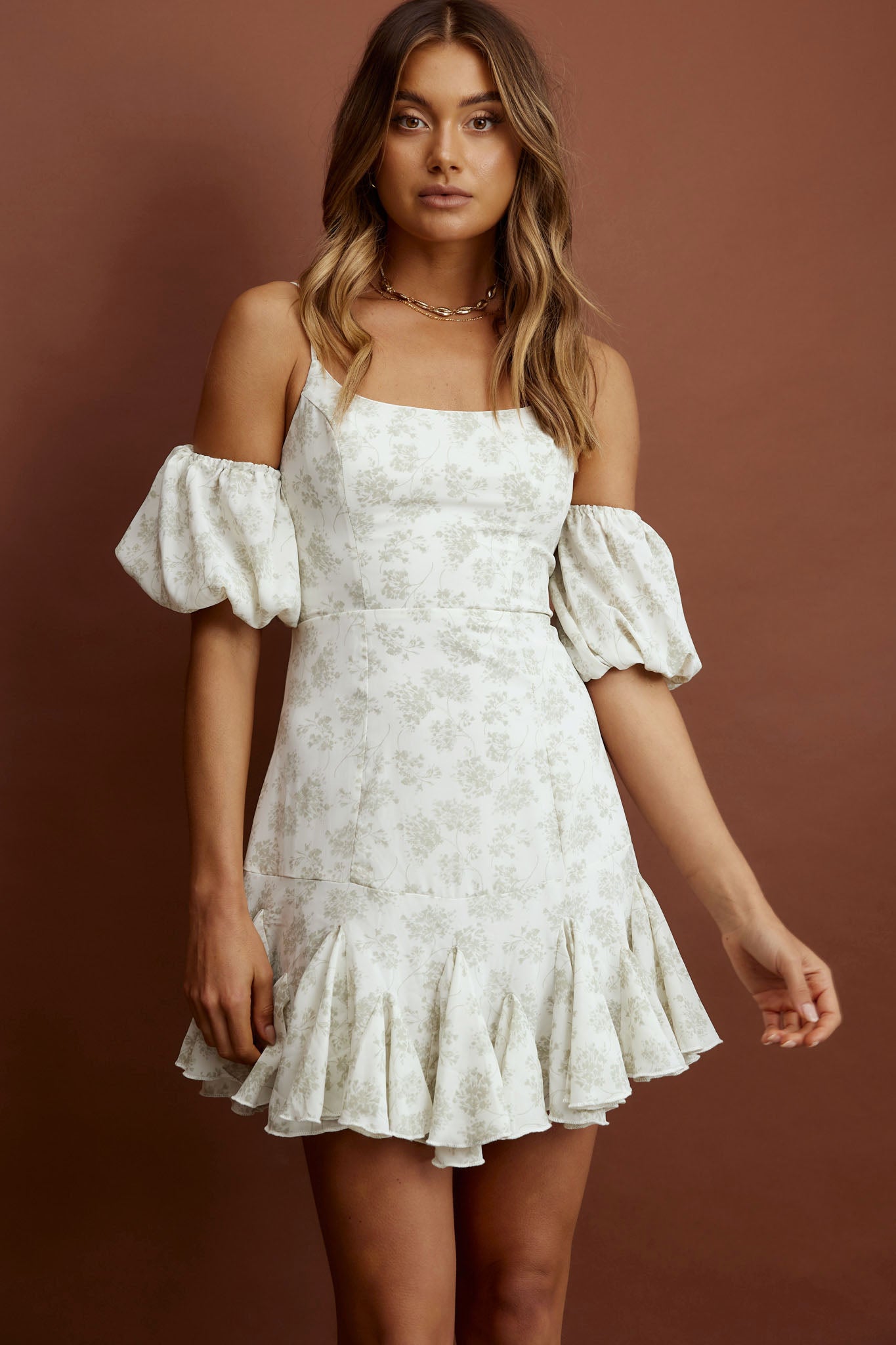 Southern Belle Godet Hem Mini Dress Floral Green-Maymioy