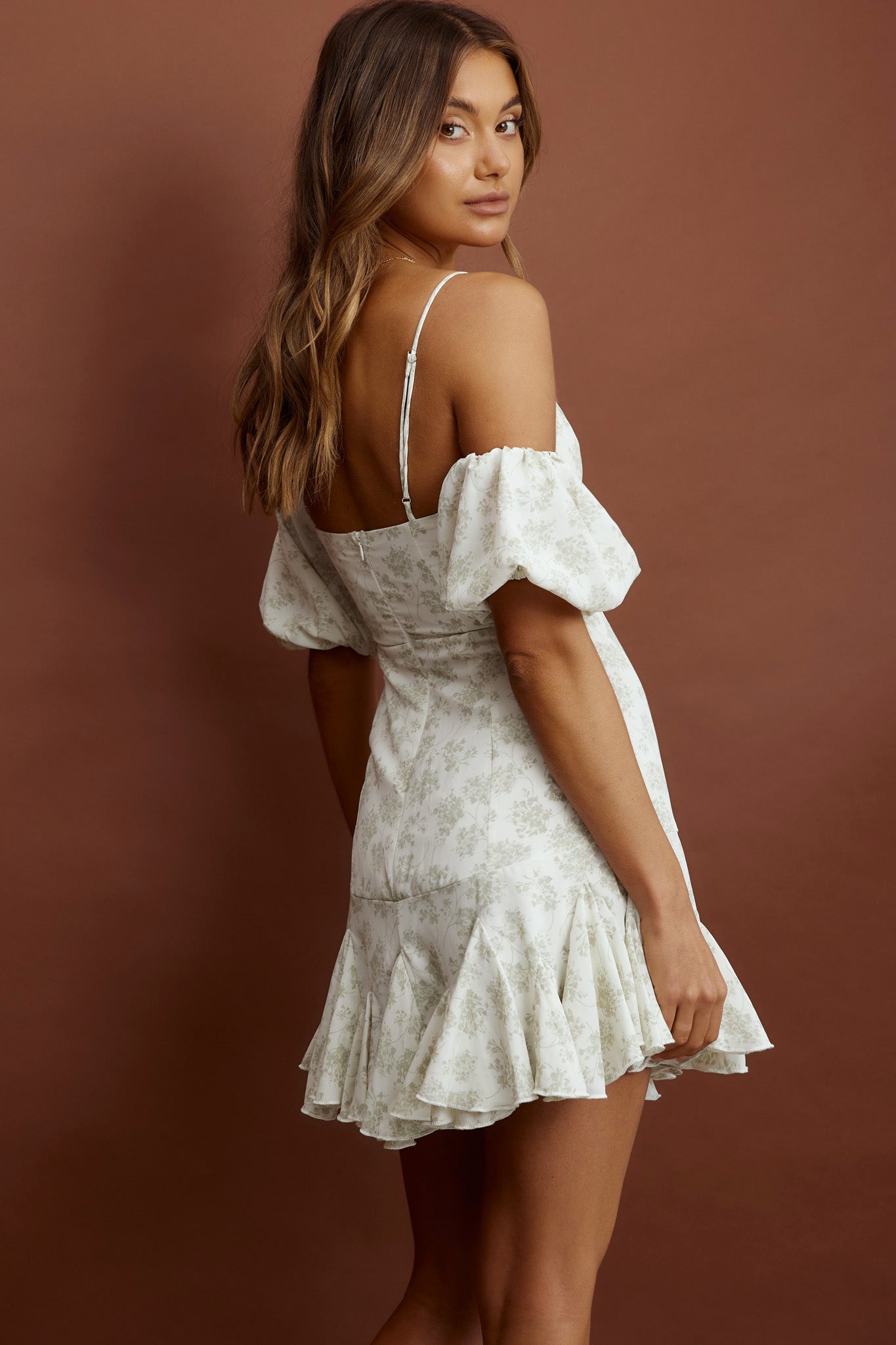Southern Belle Godet Hem Mini Dress Floral Green-Maymioy