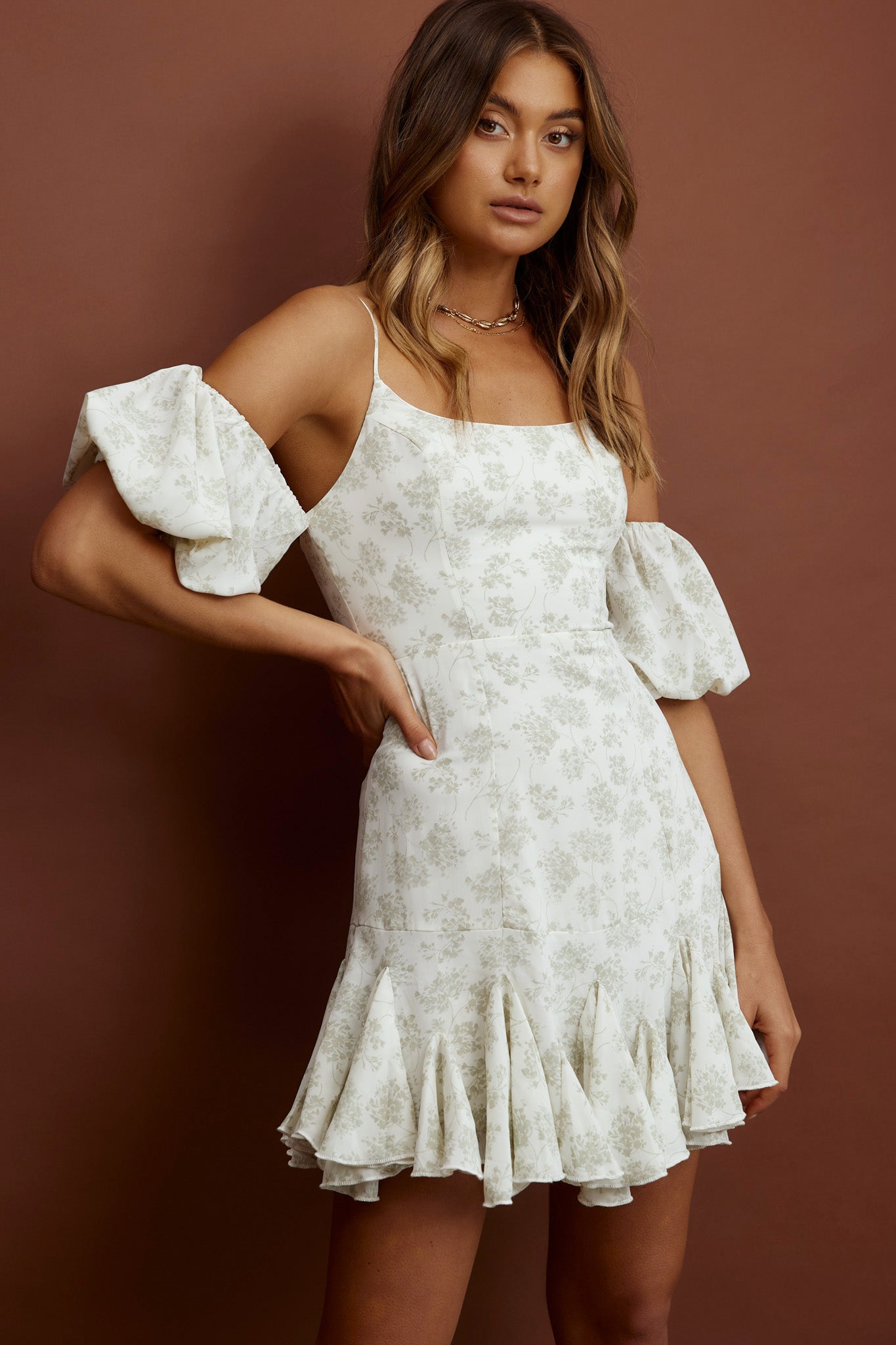 Southern Belle Godet Hem Mini Dress Floral Green-Maymioy