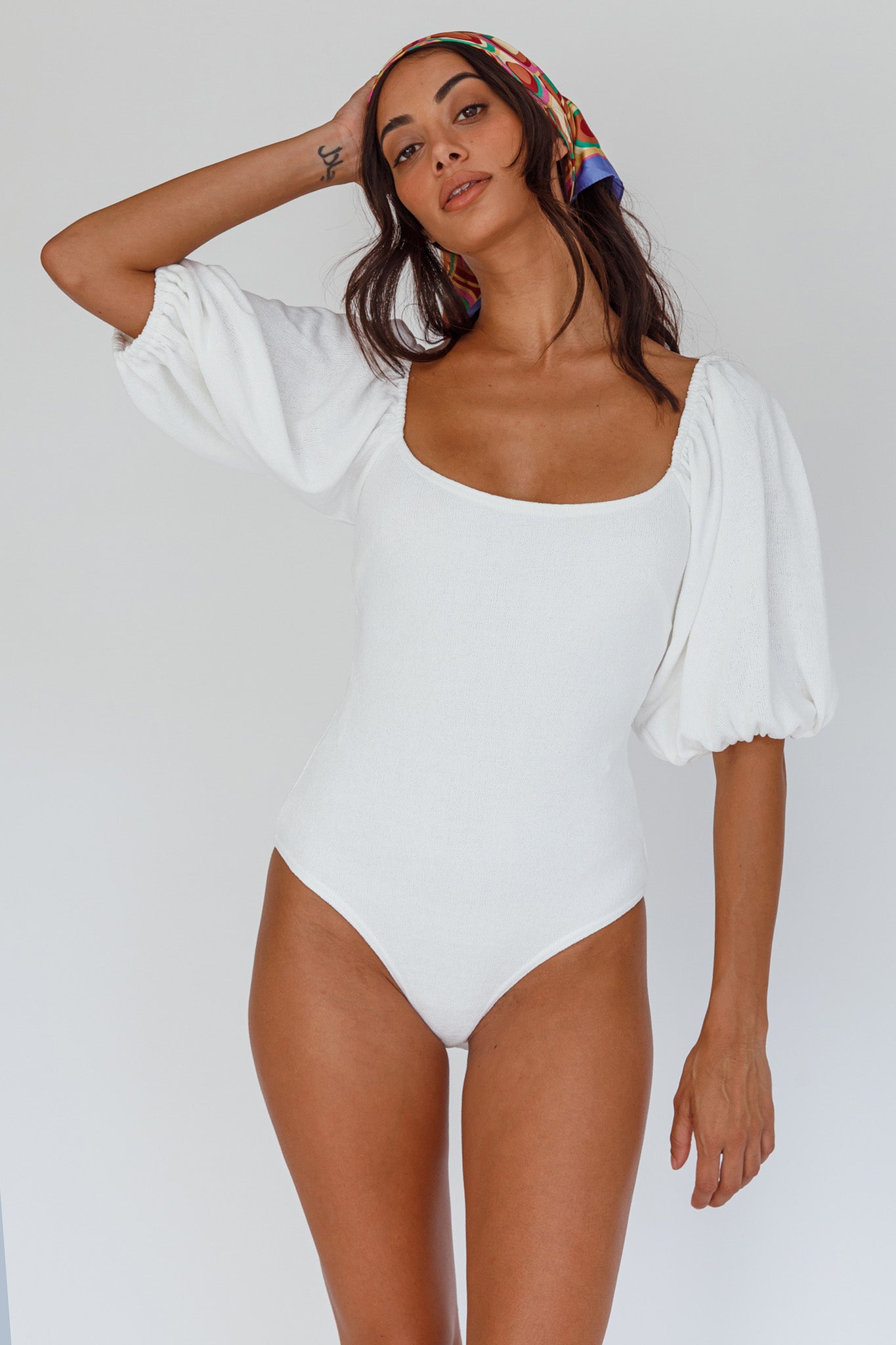 Maddi Tied Back Bodysuit White-Maymioy