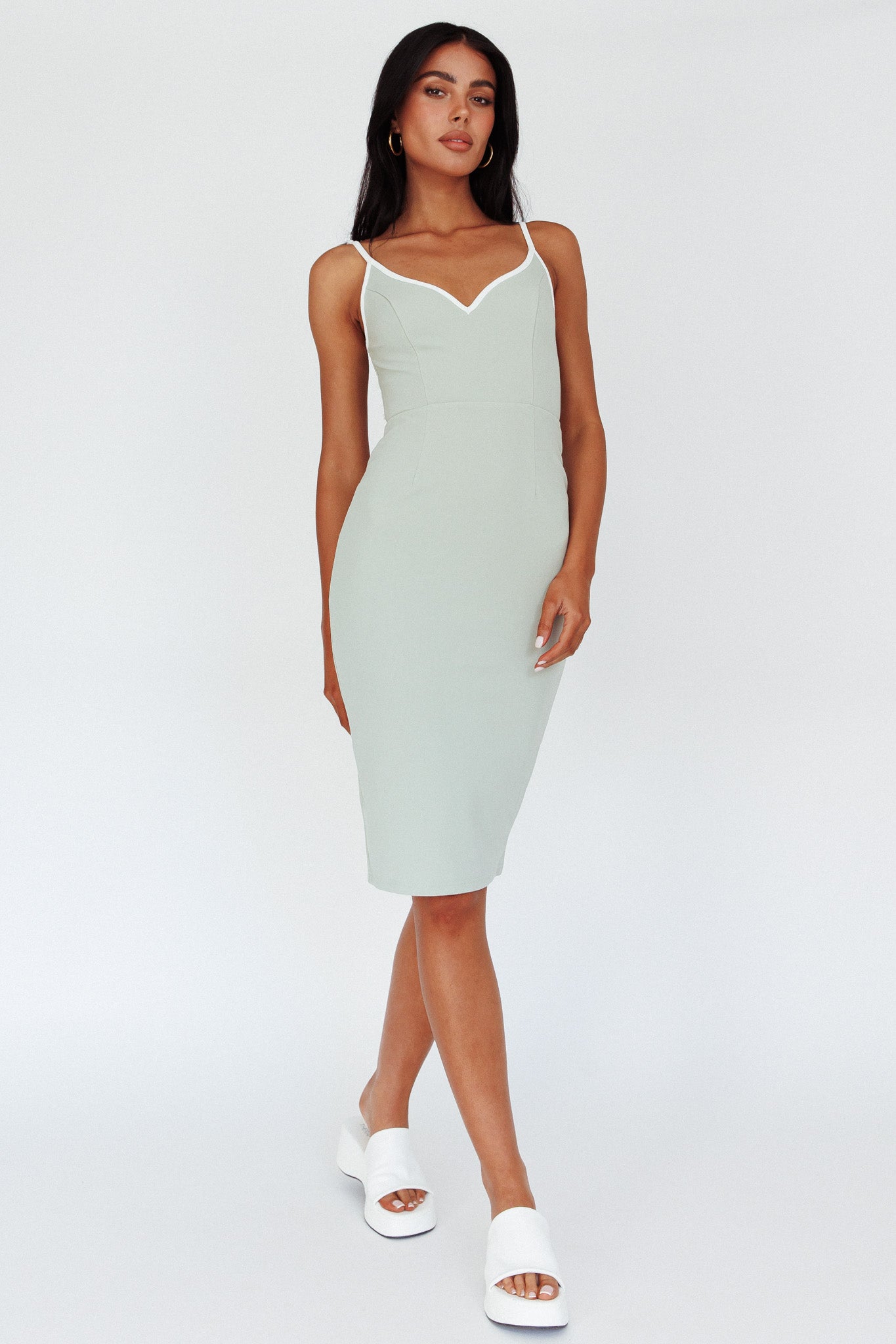 Kandis Low Back Midi Dress Sage-Maymioy