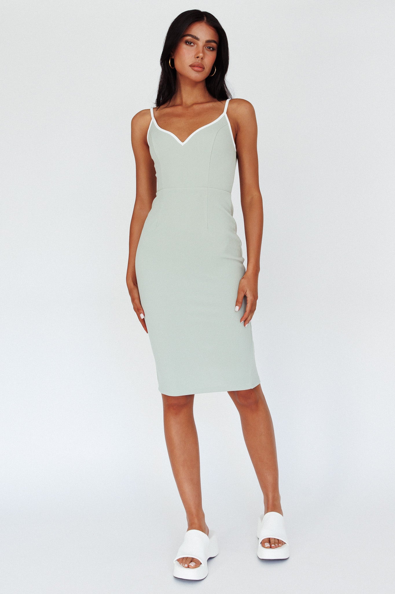 Kandis Low Back Midi Dress Sage-Maymioy
