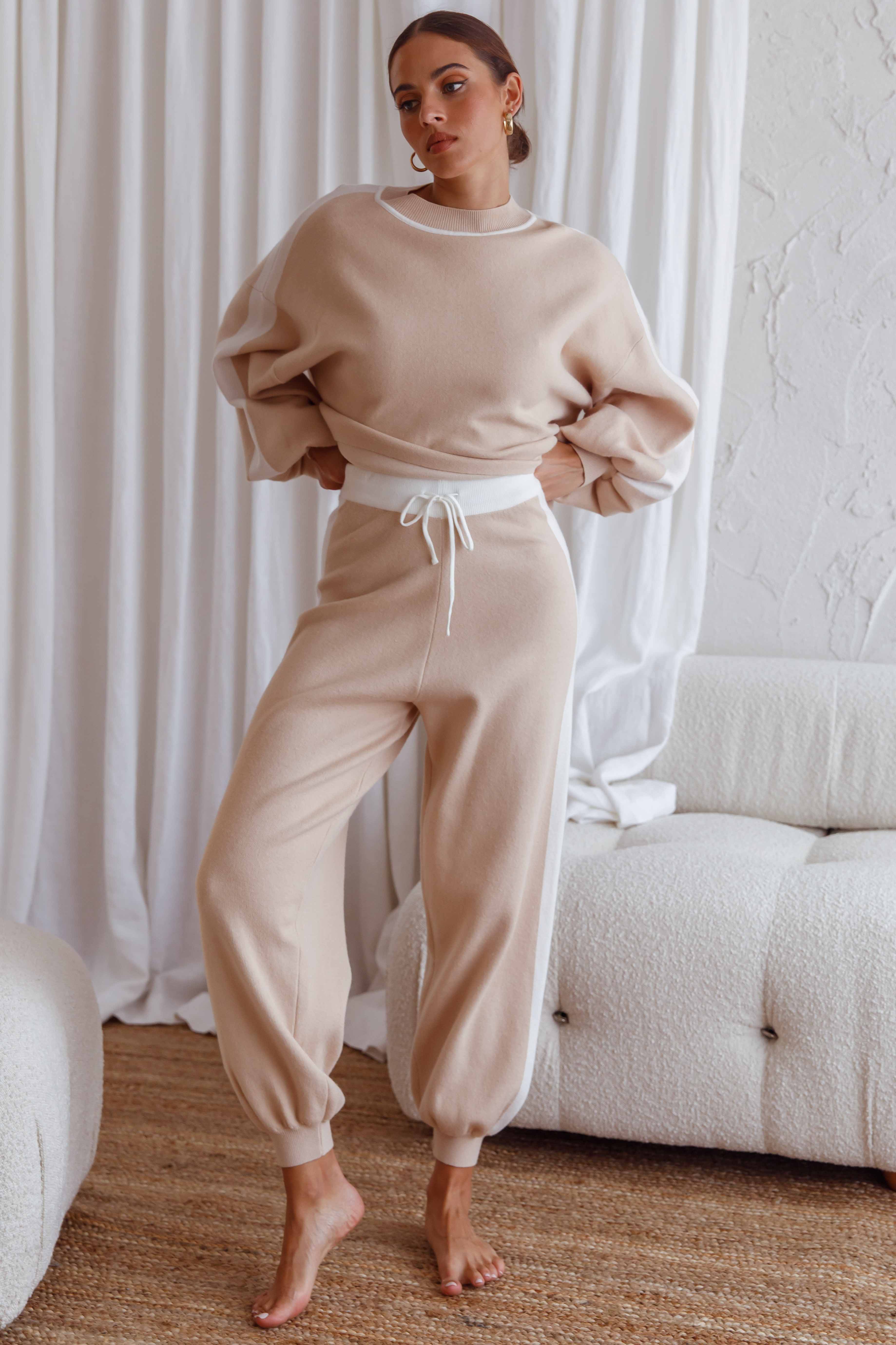 Take Me Back Brushed Knit Jogger Pants Beige-Maymioy