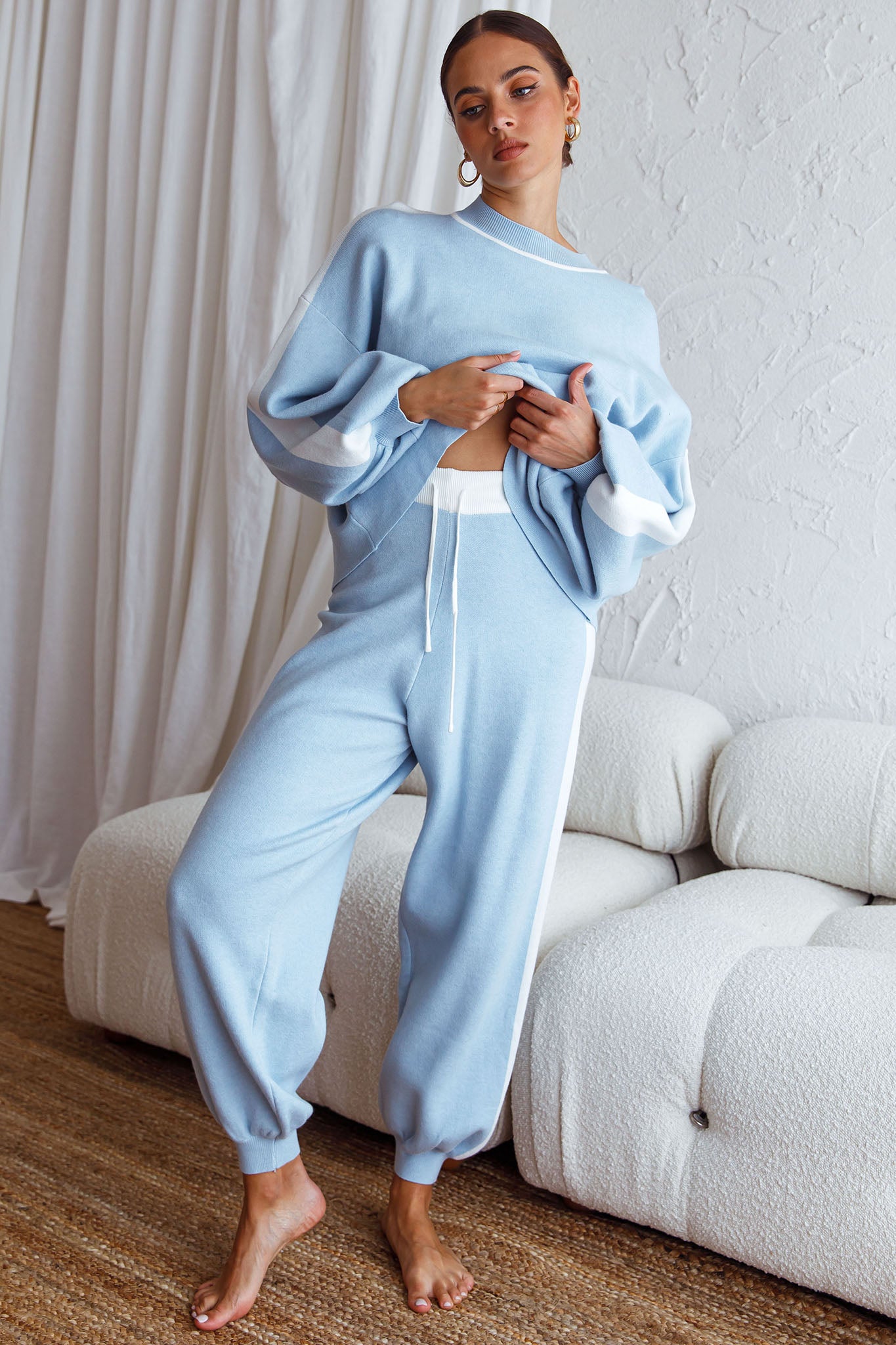 Take Me Back Brushed Knit Jogger Pants Blue-Maymioy