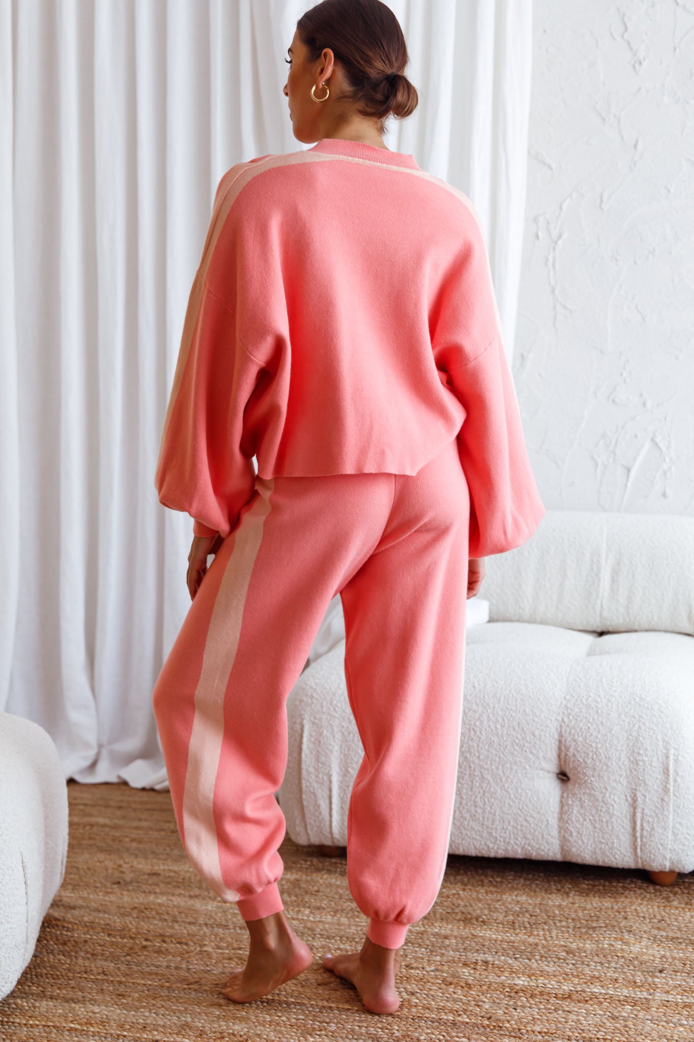 Take Me Back Balloon Sleeve Drop Shoulder Brushed Knit Sweater Peach-Maymioy
