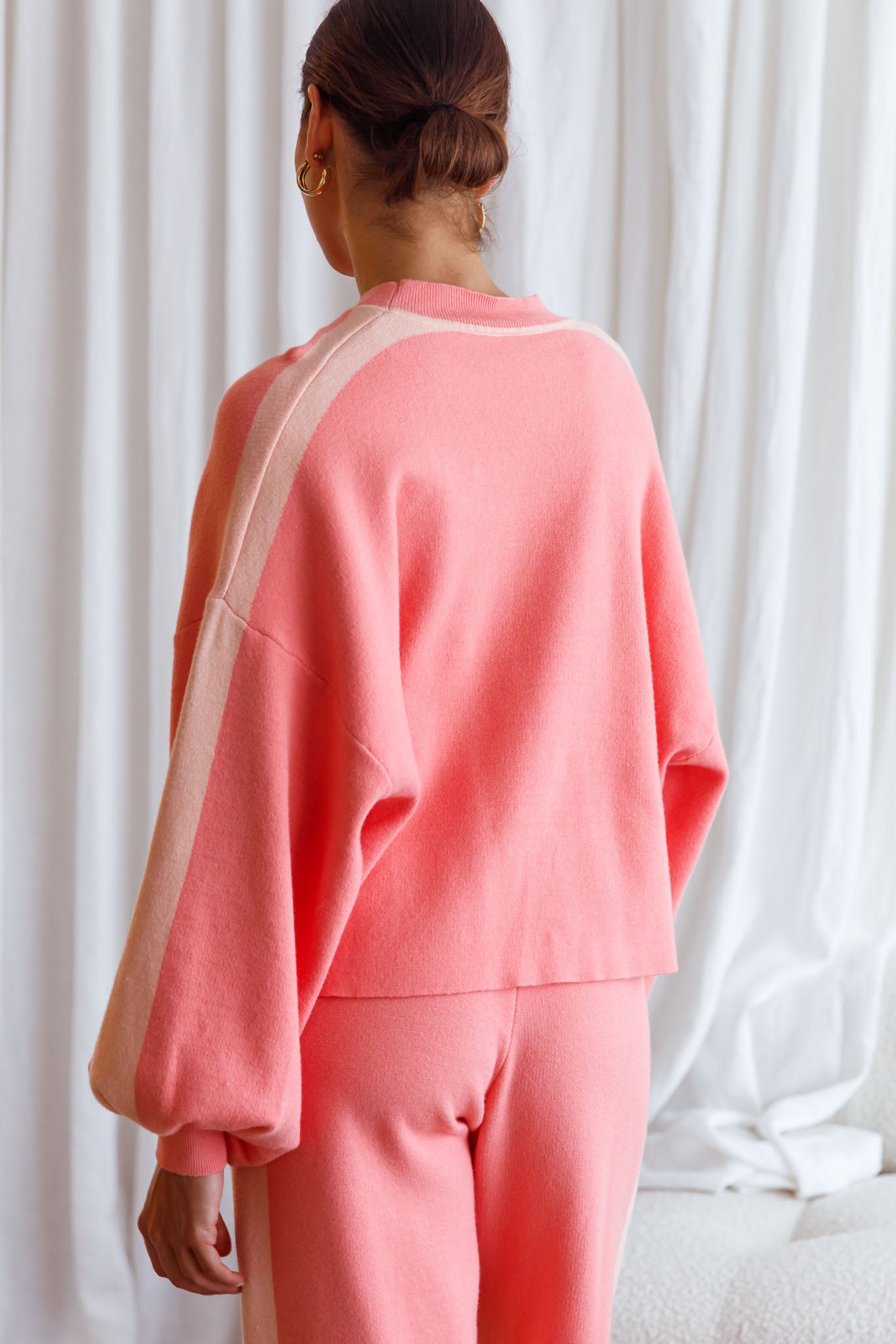 Take Me Back Balloon Sleeve Drop Shoulder Brushed Knit Sweater Peach-Maymioy