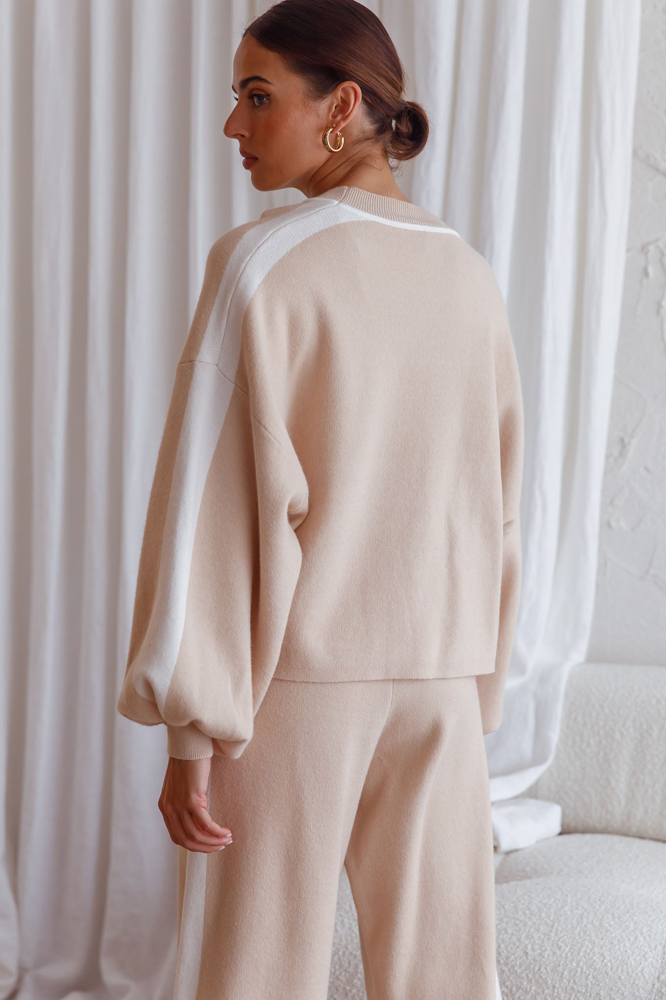 Take Me Back Balloon Sleeve Drop Shoulder Brushed Knit Sweater Beige-Maymioy
