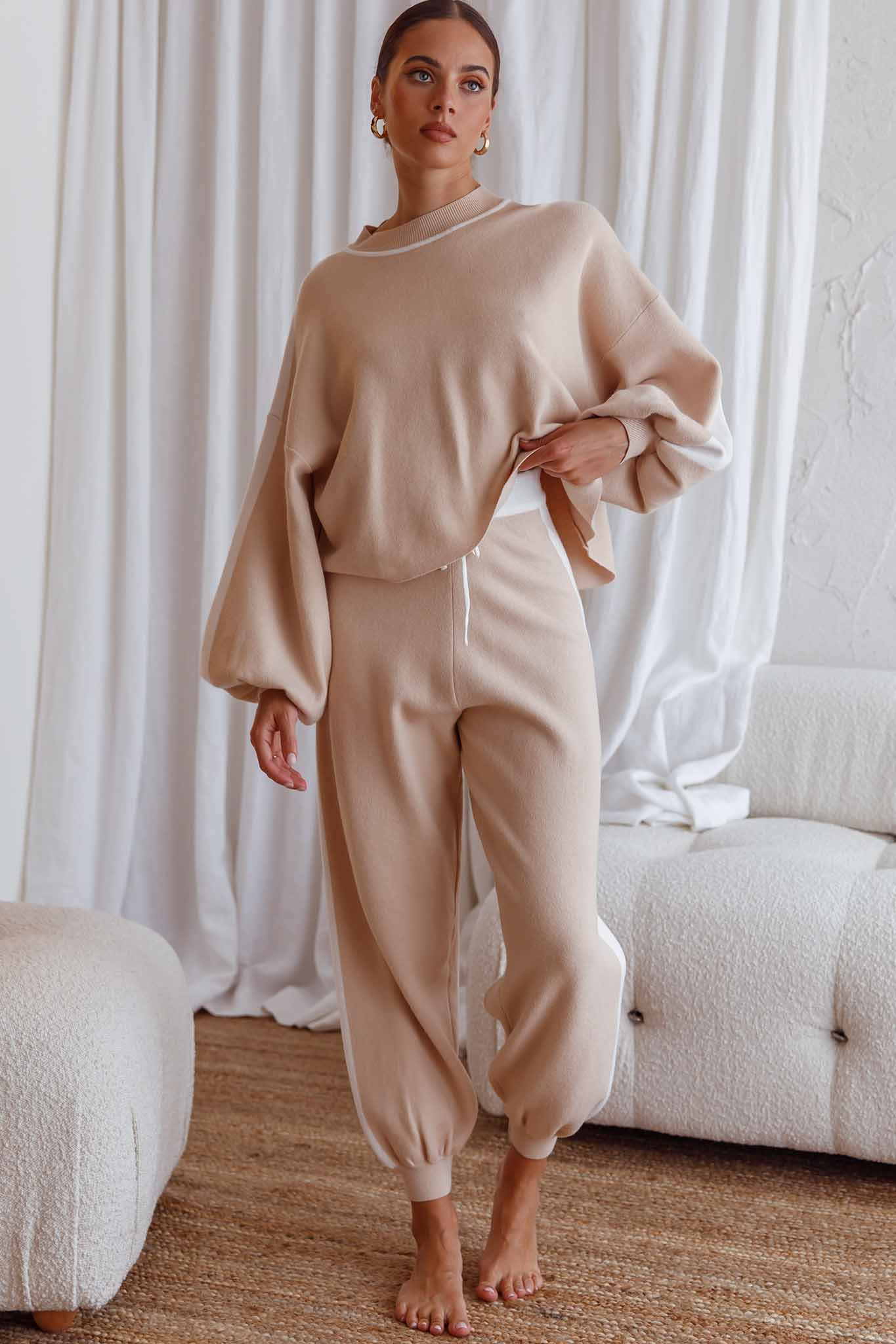 Take Me Back Brushed Knit Jogger Pants Beige-Maymioy