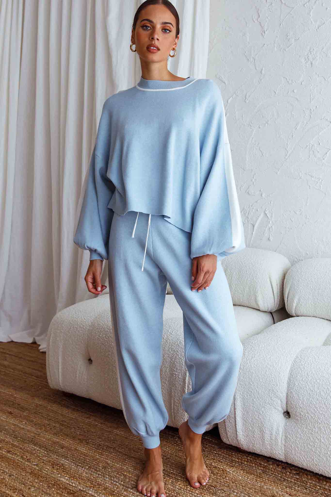 Take Me Back Brushed Knit Jogger Pants Blue-Maymioy
