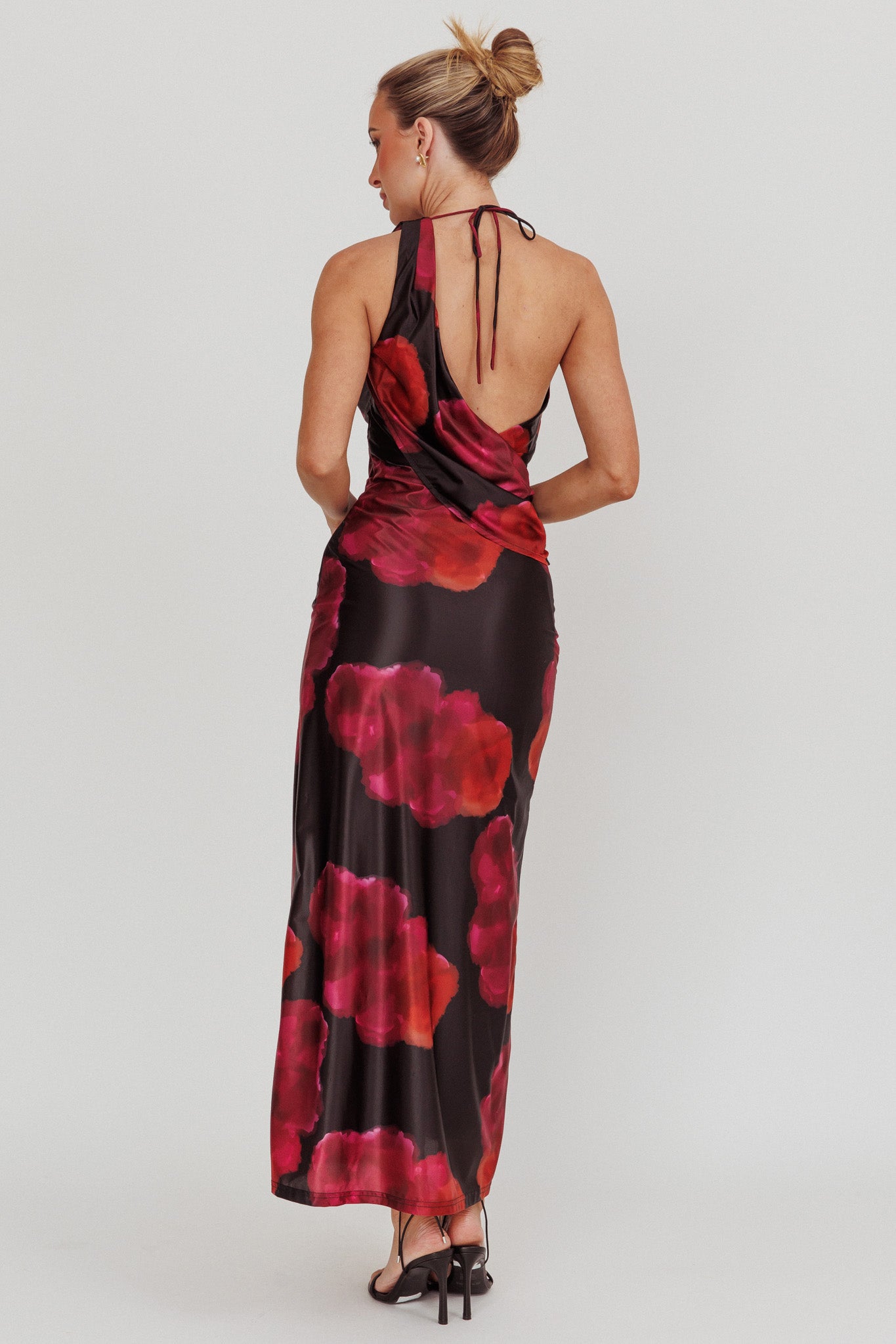 Lustrous Cowl Neck Maxi Dress Pink-Maymioy