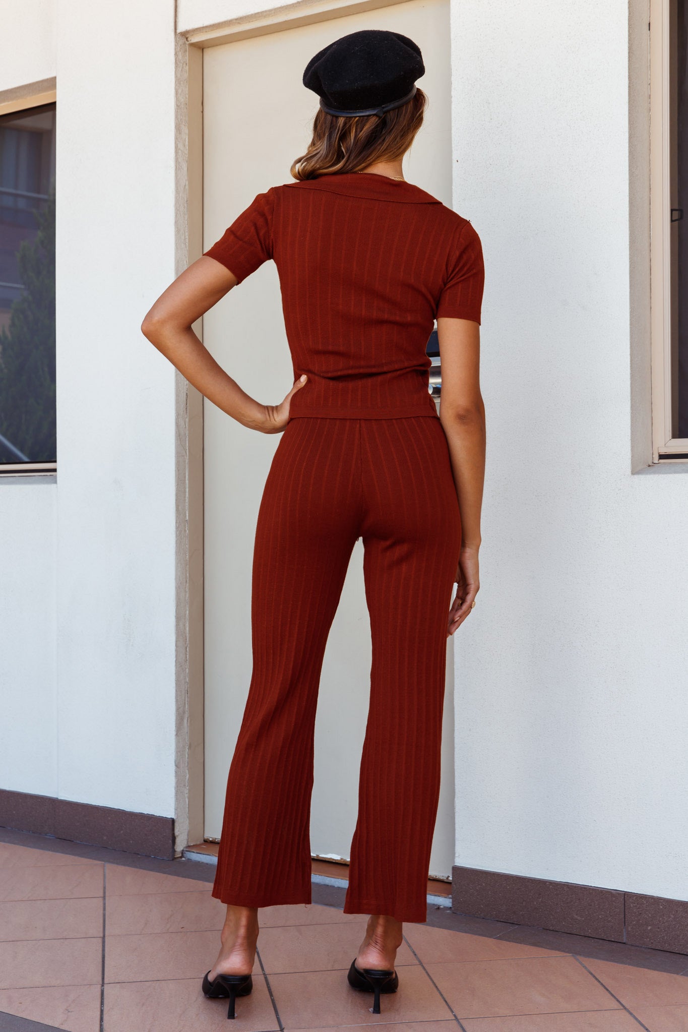 Tori High Waist Flared Knit Pants Mocha-Maymioy