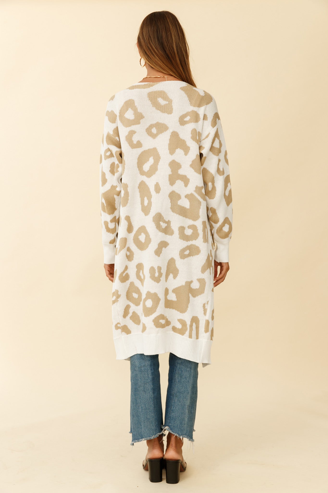 Switch It Up Longline Pocket Knit Cardigan Animal Print White-Maymioy