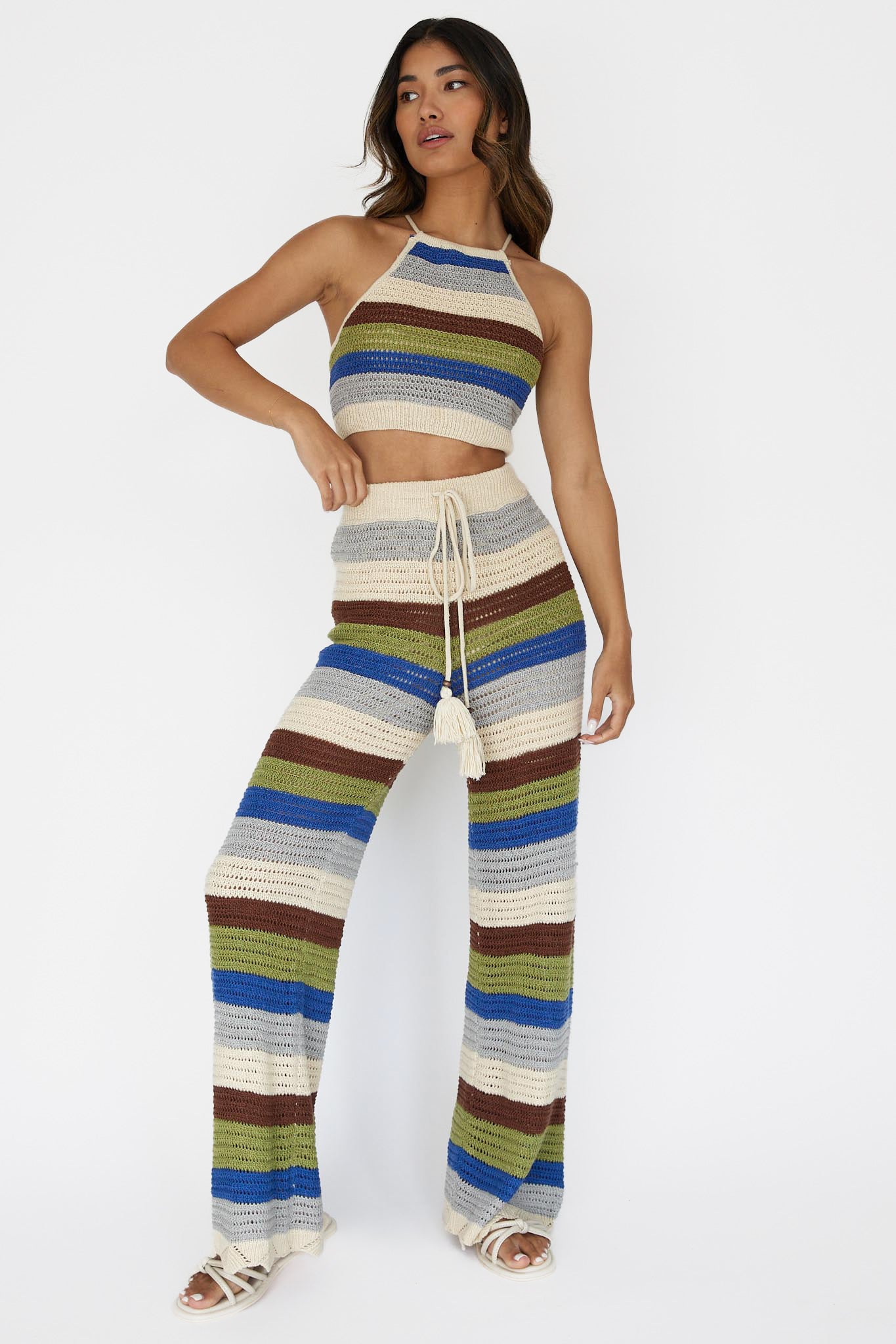 Dream Believer Crochet Pants Stripe Blue Multi-Maymioy