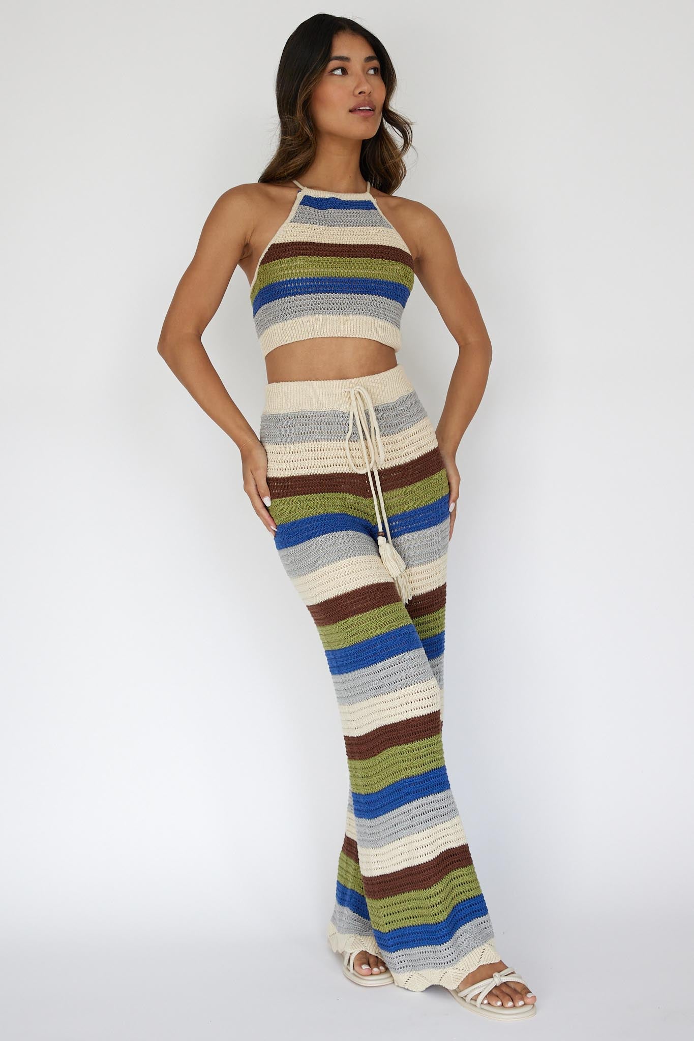 Dream Believer Crochet Pants Stripe Blue Multi-Maymioy