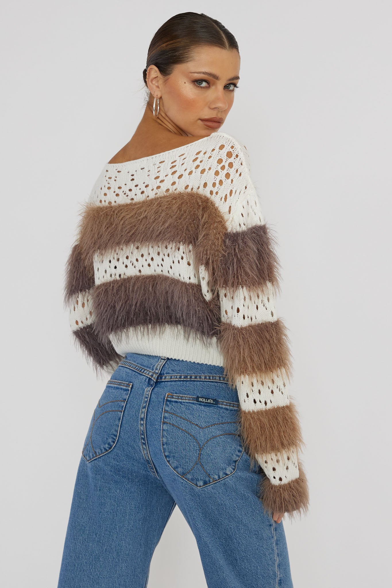 Borealis Fur Trim Knit Sweater Brown-Maymioy
