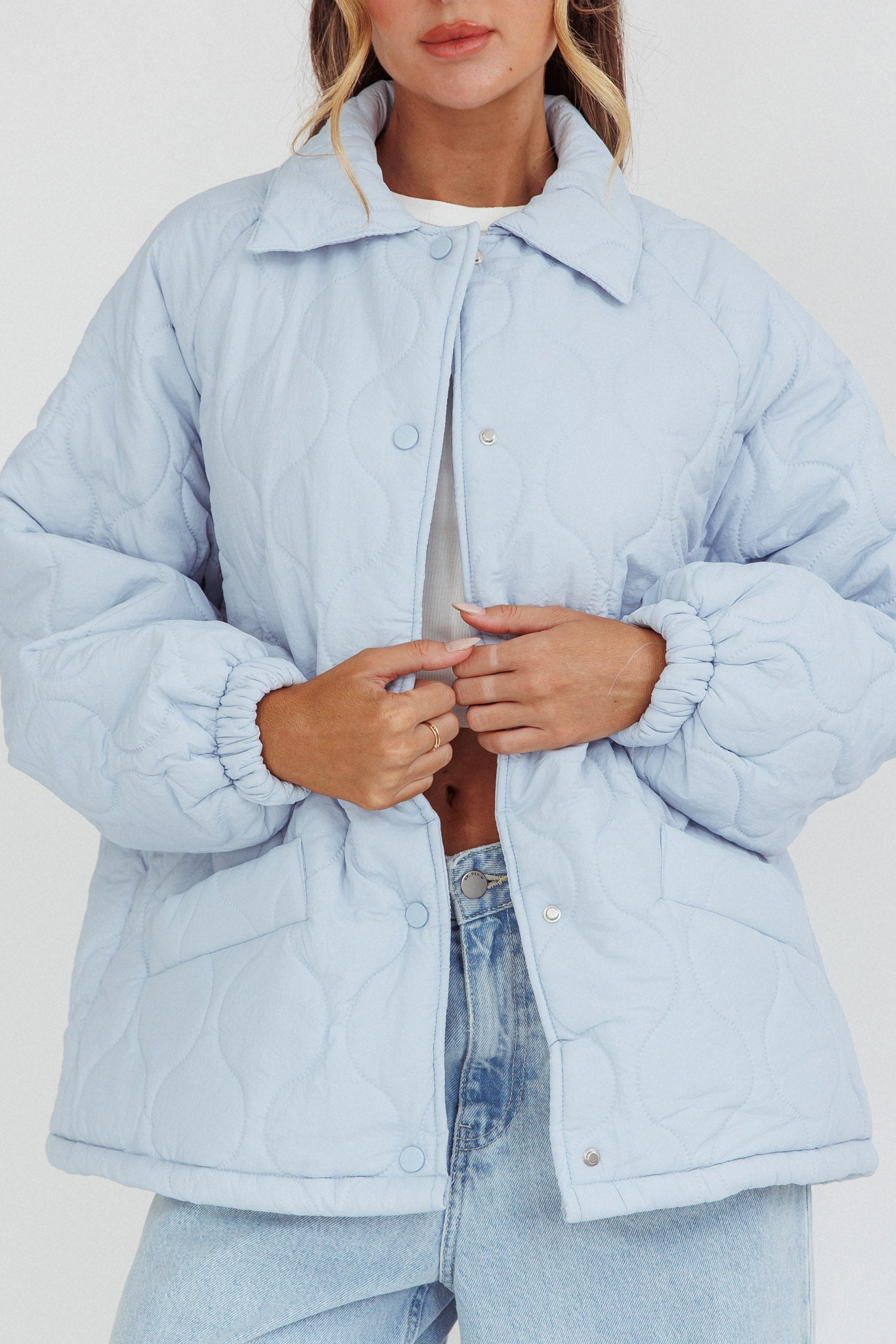 By The Fireplace Quilted Puffer Jacket Baby Blue-Maymioy