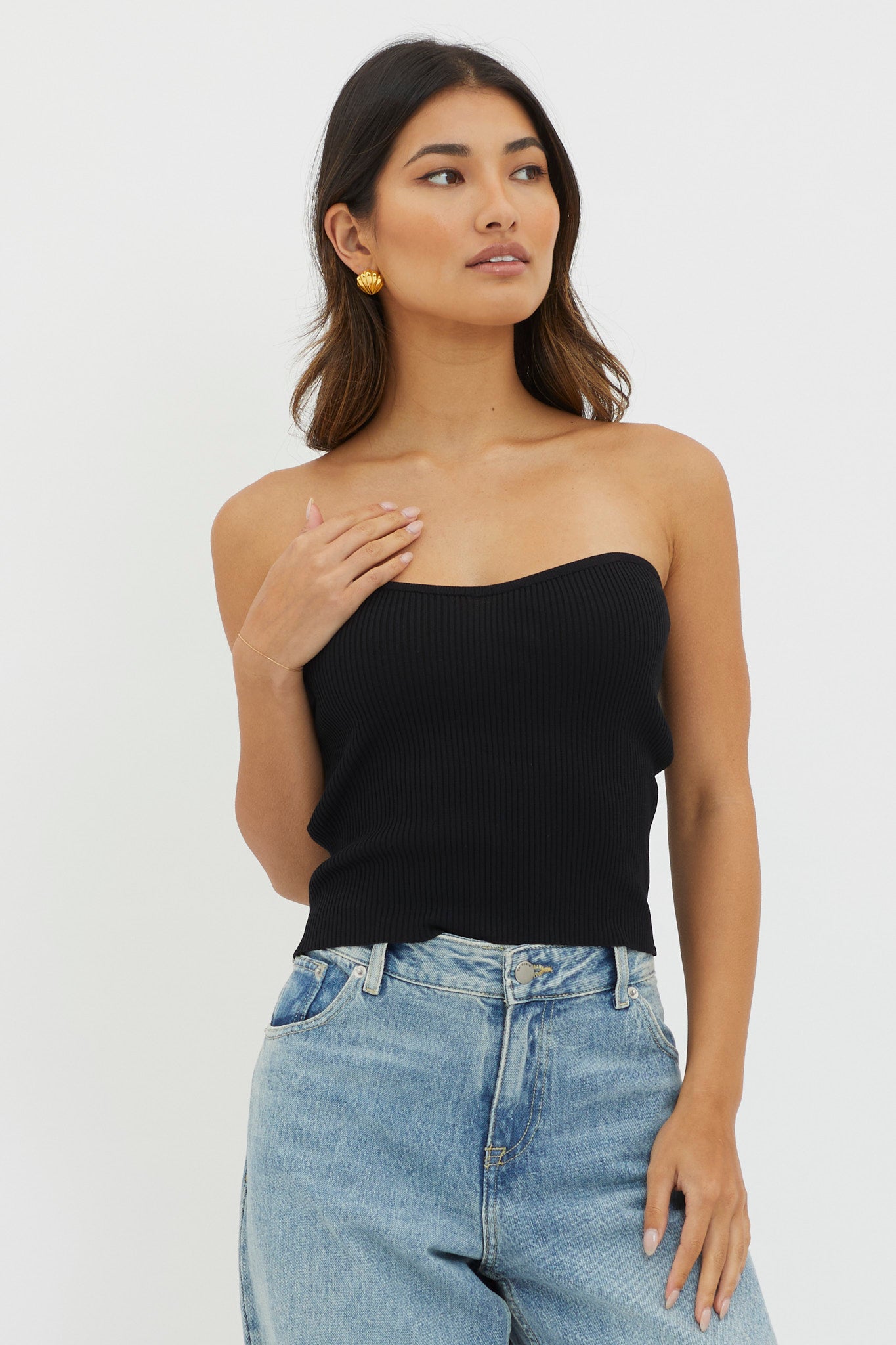 Flora Strapless Knit Top Black-Maymioy