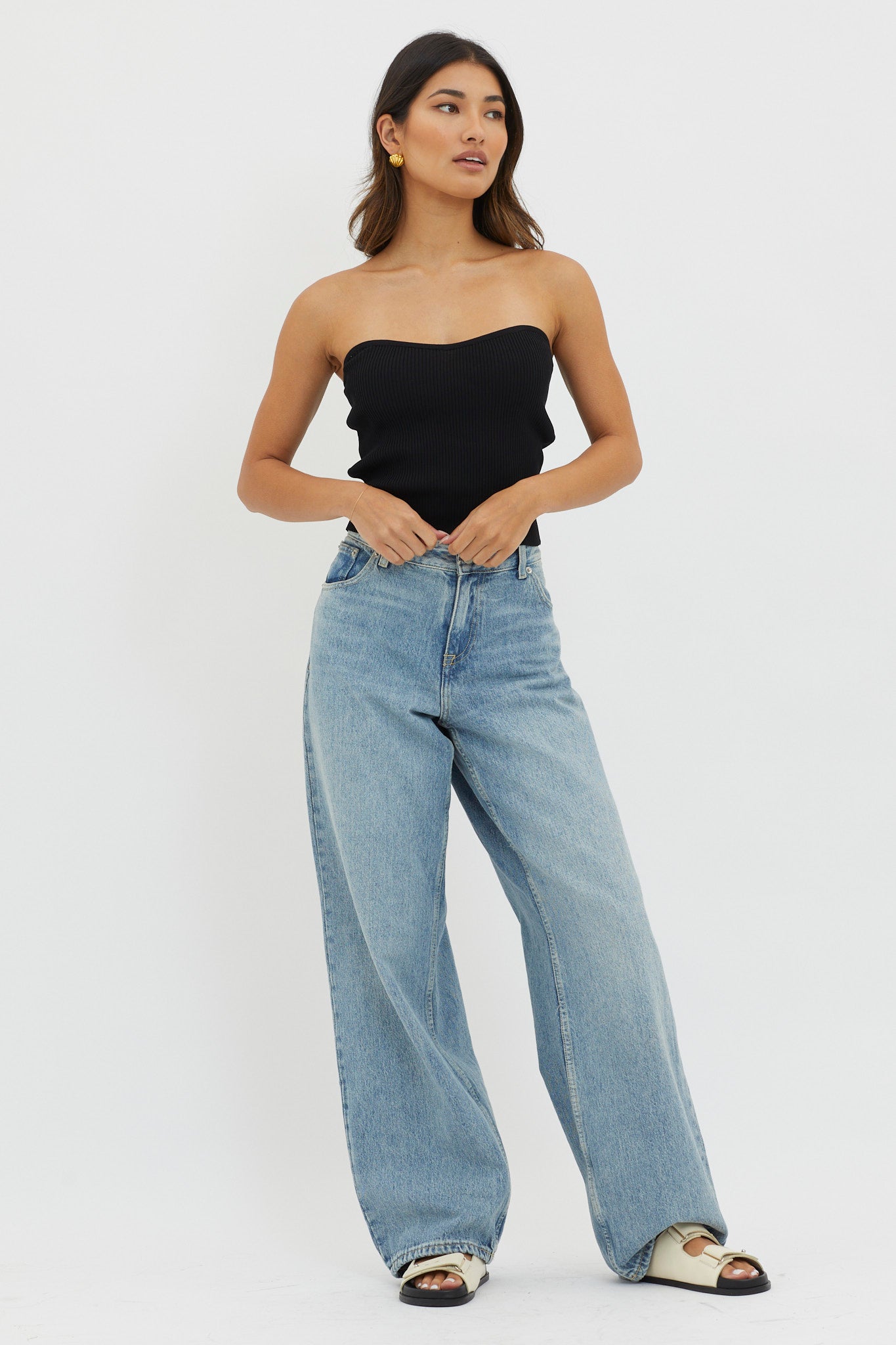 Flora Strapless Knit Top Black-Maymioy