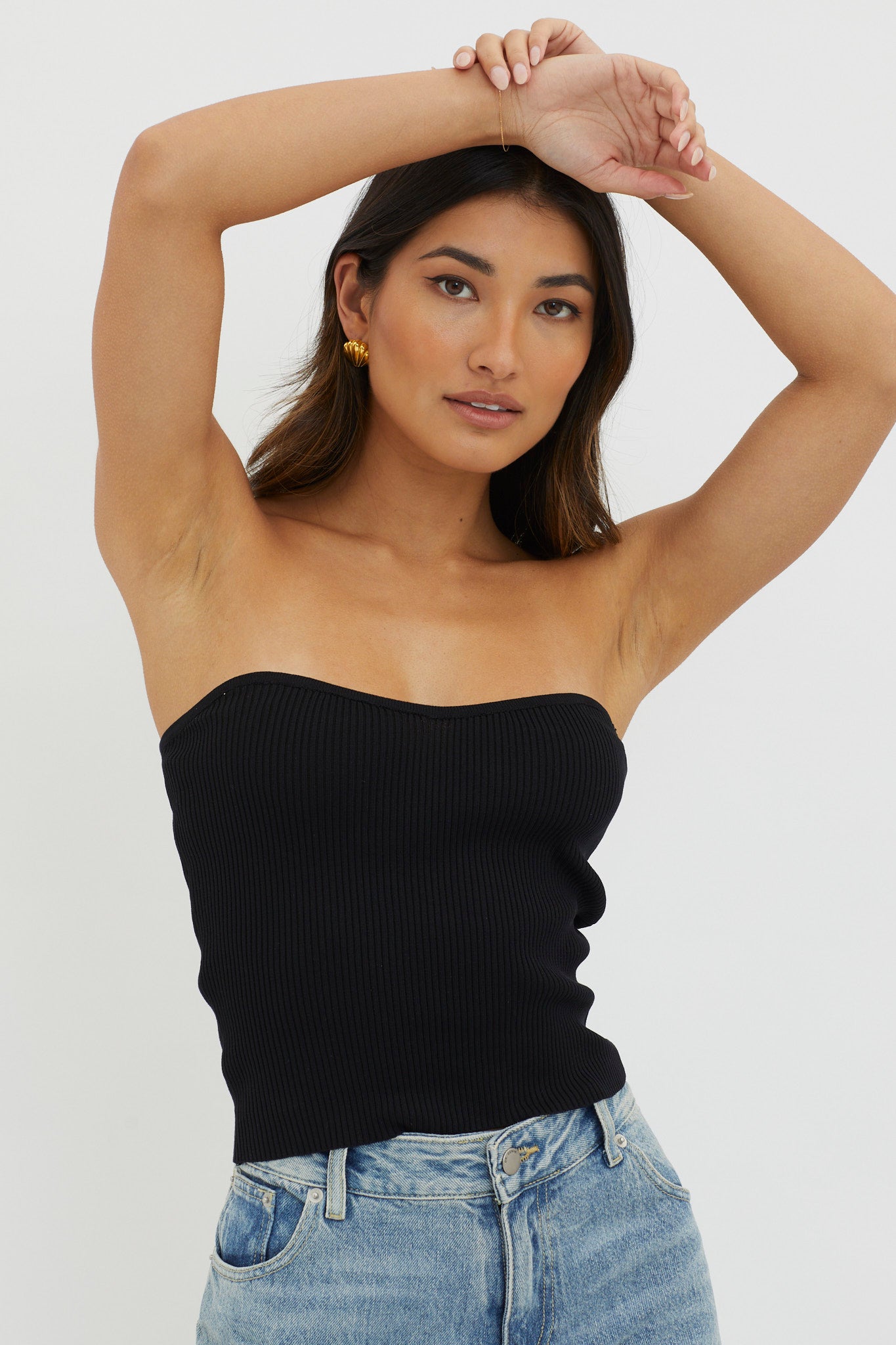 Flora Strapless Knit Top Black-Maymioy