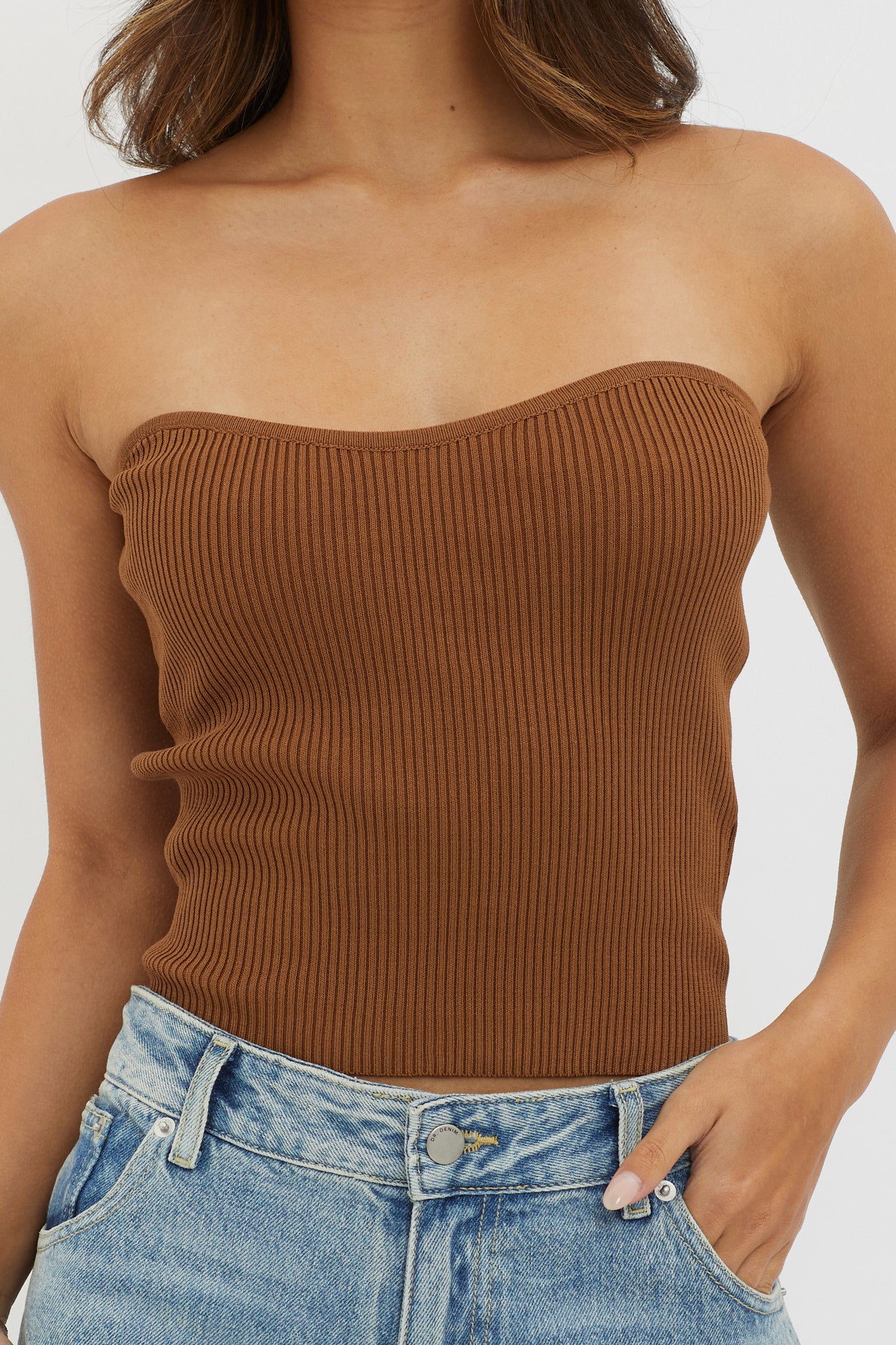 Flora Strapless Knit Top Chocolate-Maymioy