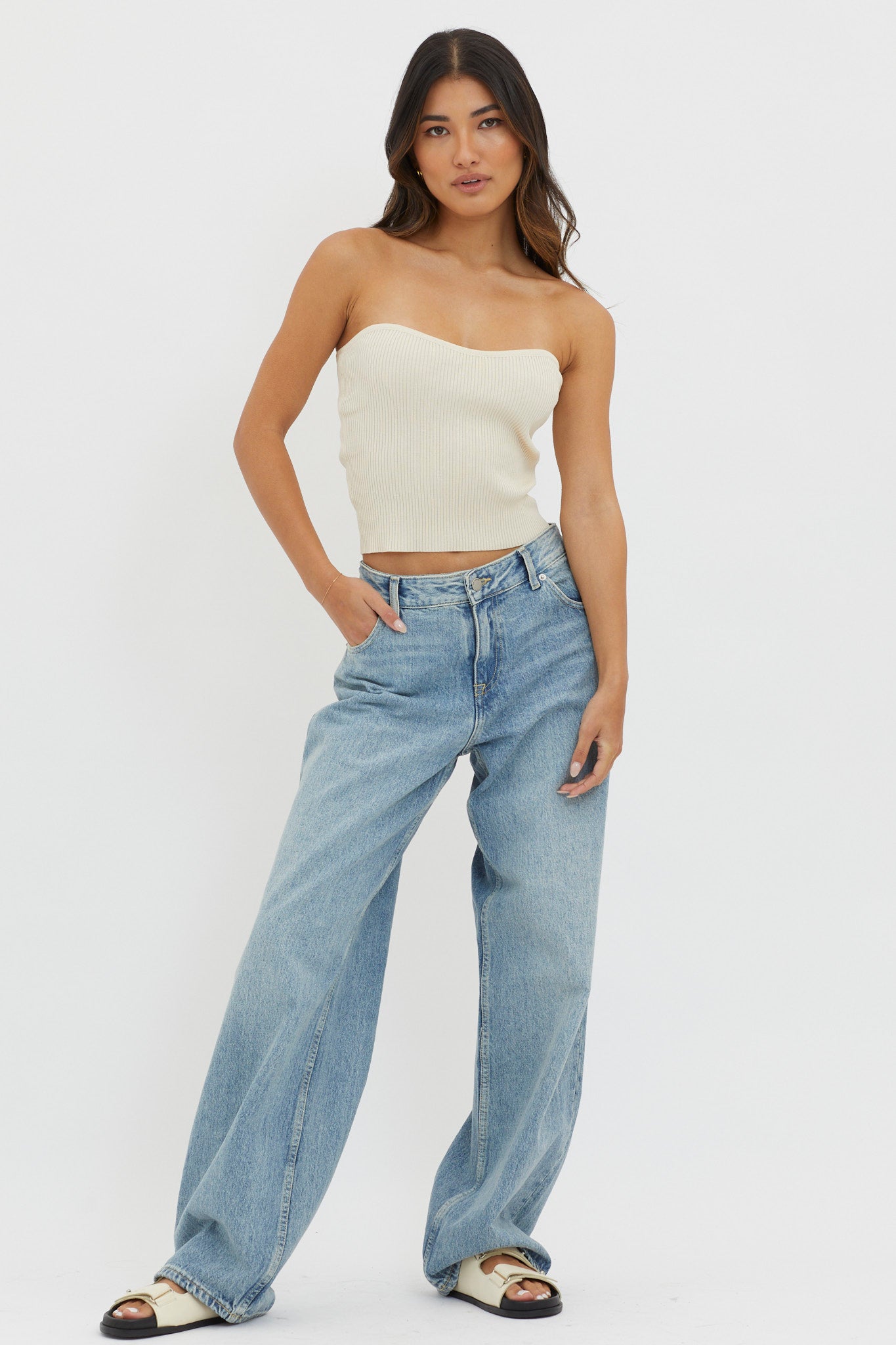 Flora Strapless Knit Top Cream-Maymioy