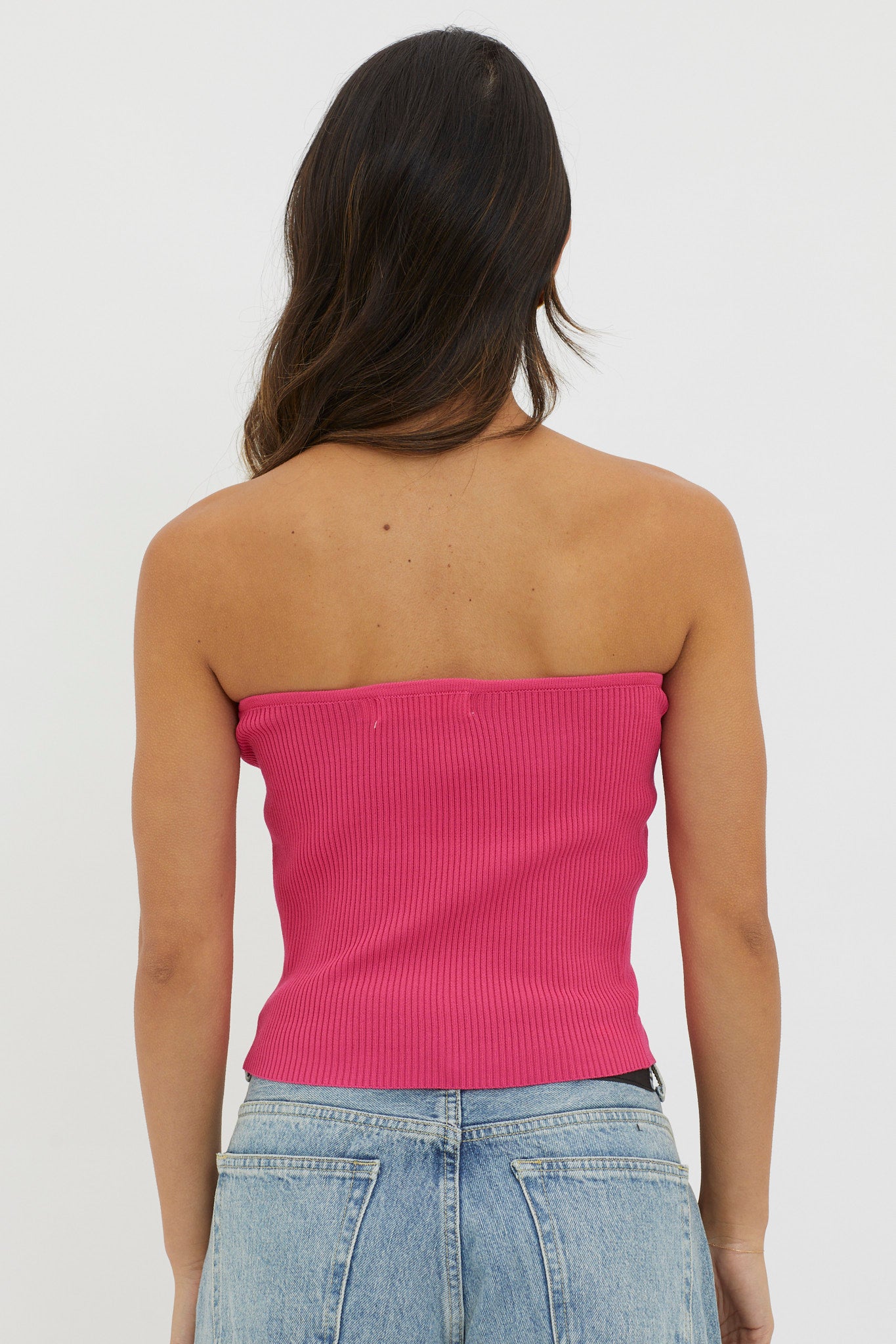 Flora Strapless Knit Top Hot Pink-Maymioy