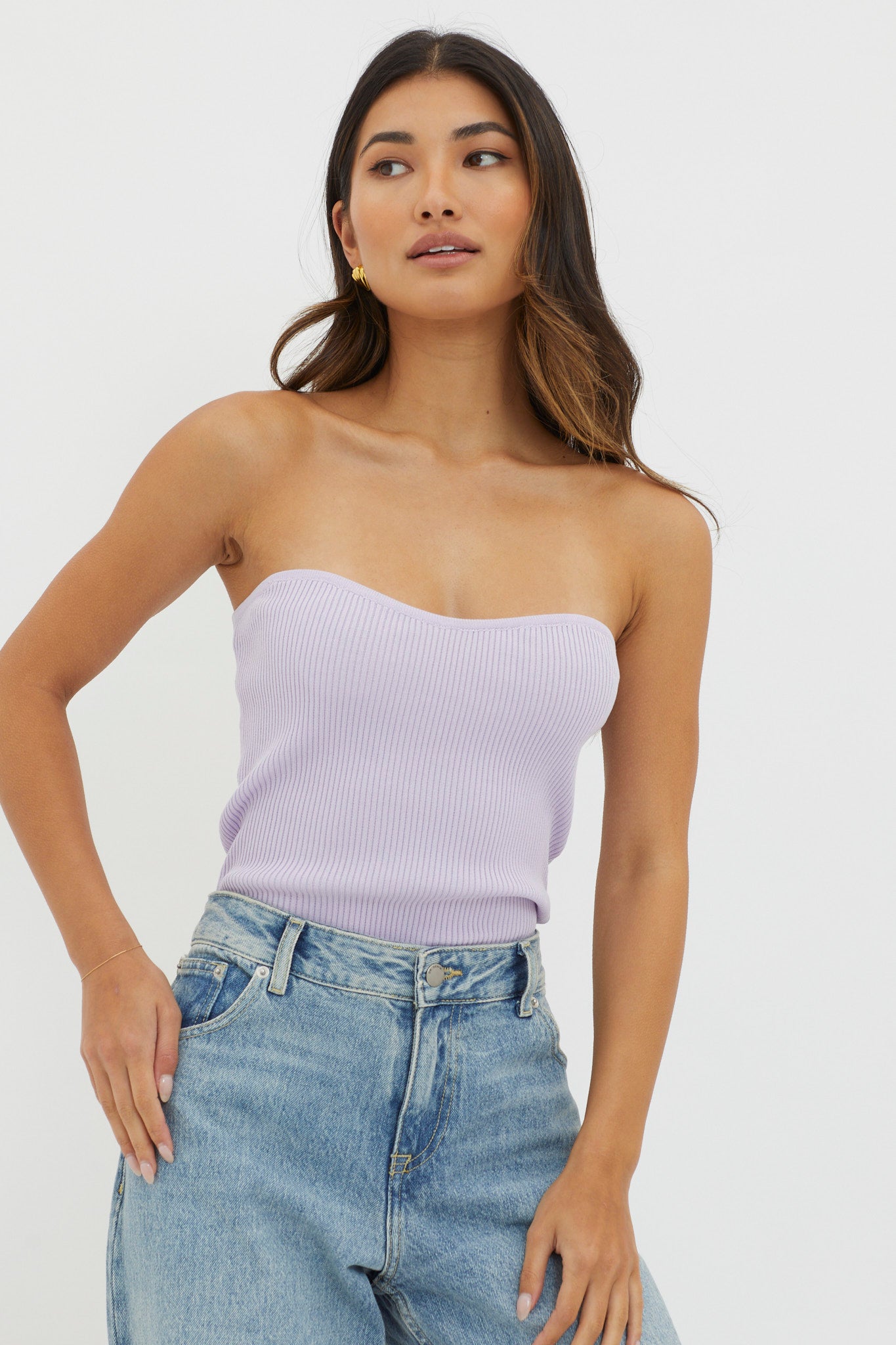 Flora Strapless Knit Top Lilac-Maymioy