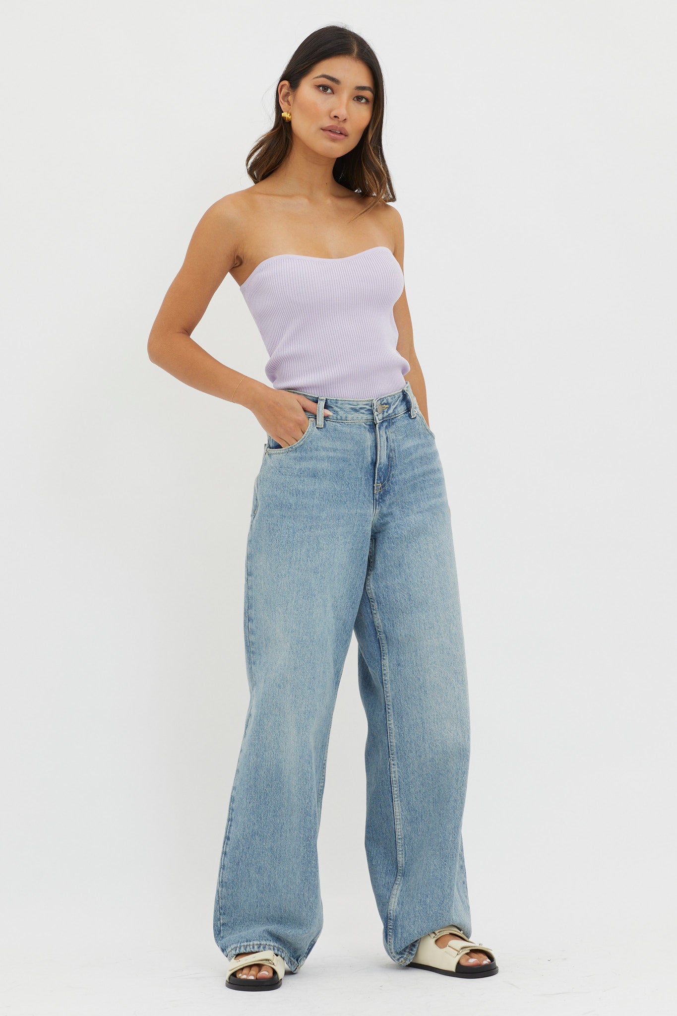 Flora Strapless Knit Top Lilac-Maymioy