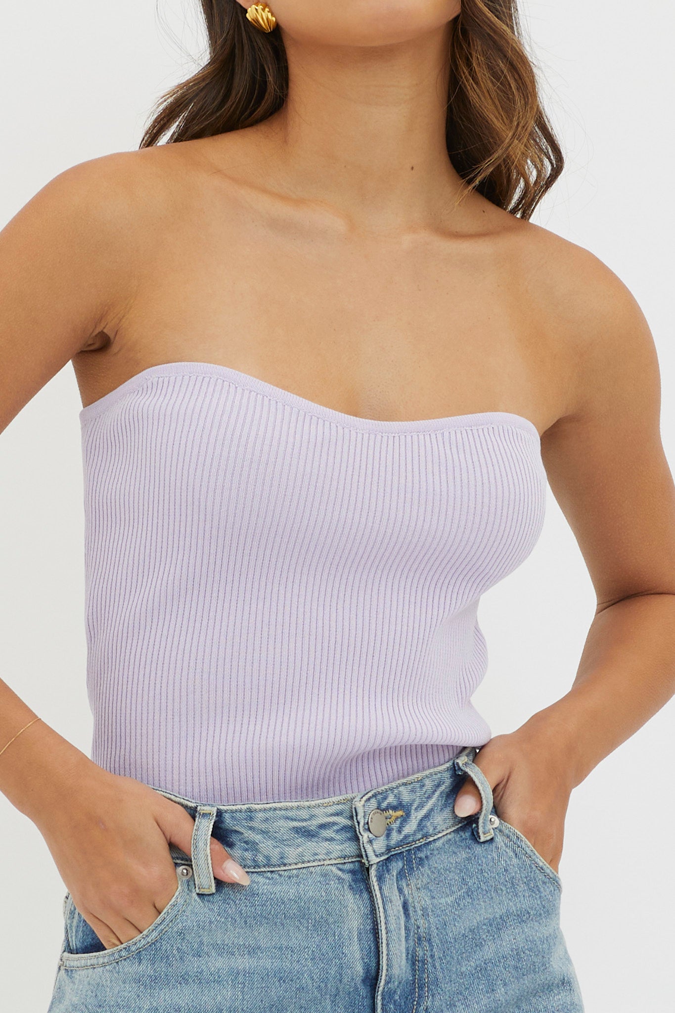 Flora Strapless Knit Top Lilac-Maymioy