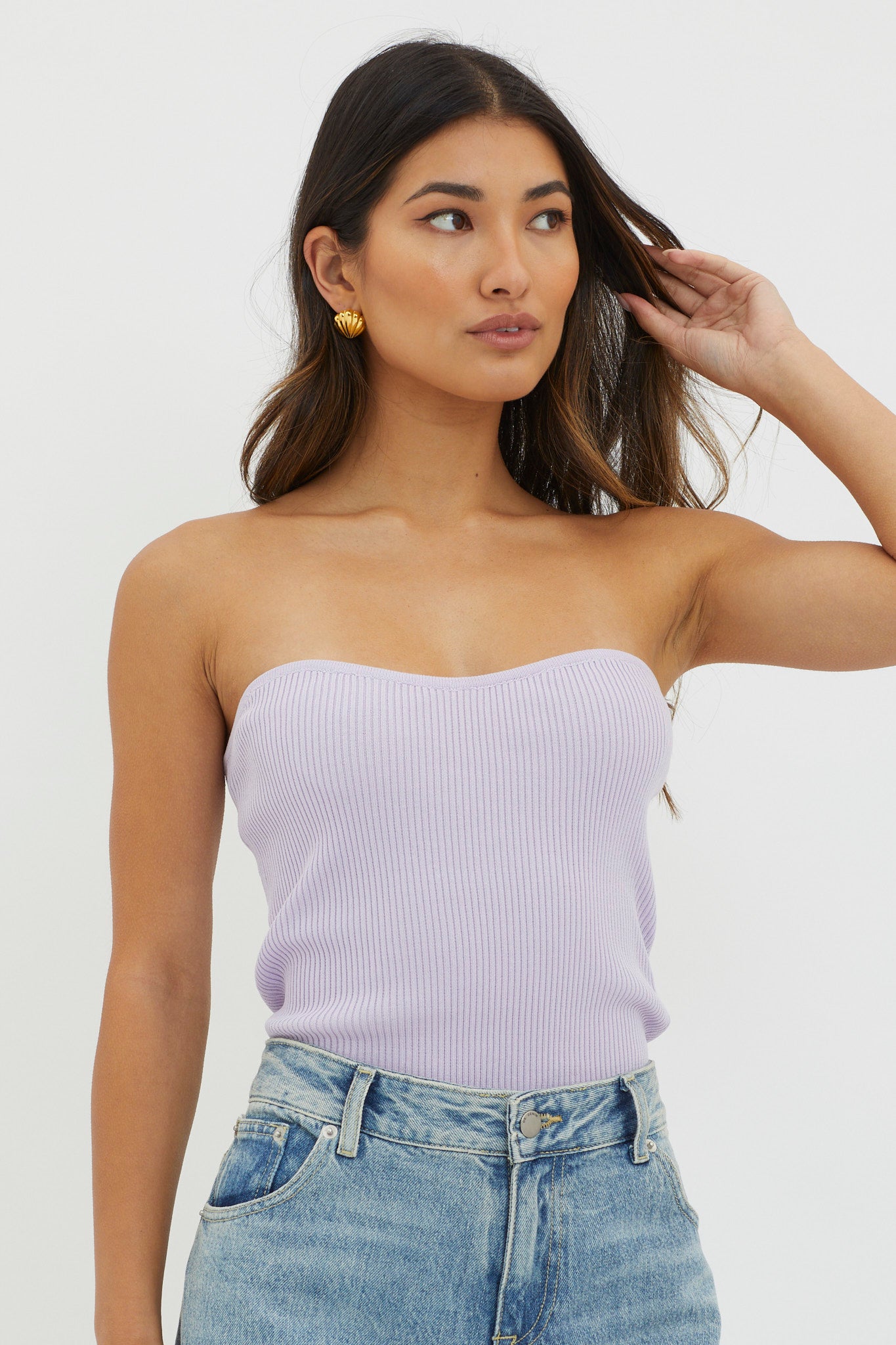Flora Strapless Knit Top Lilac-Maymioy