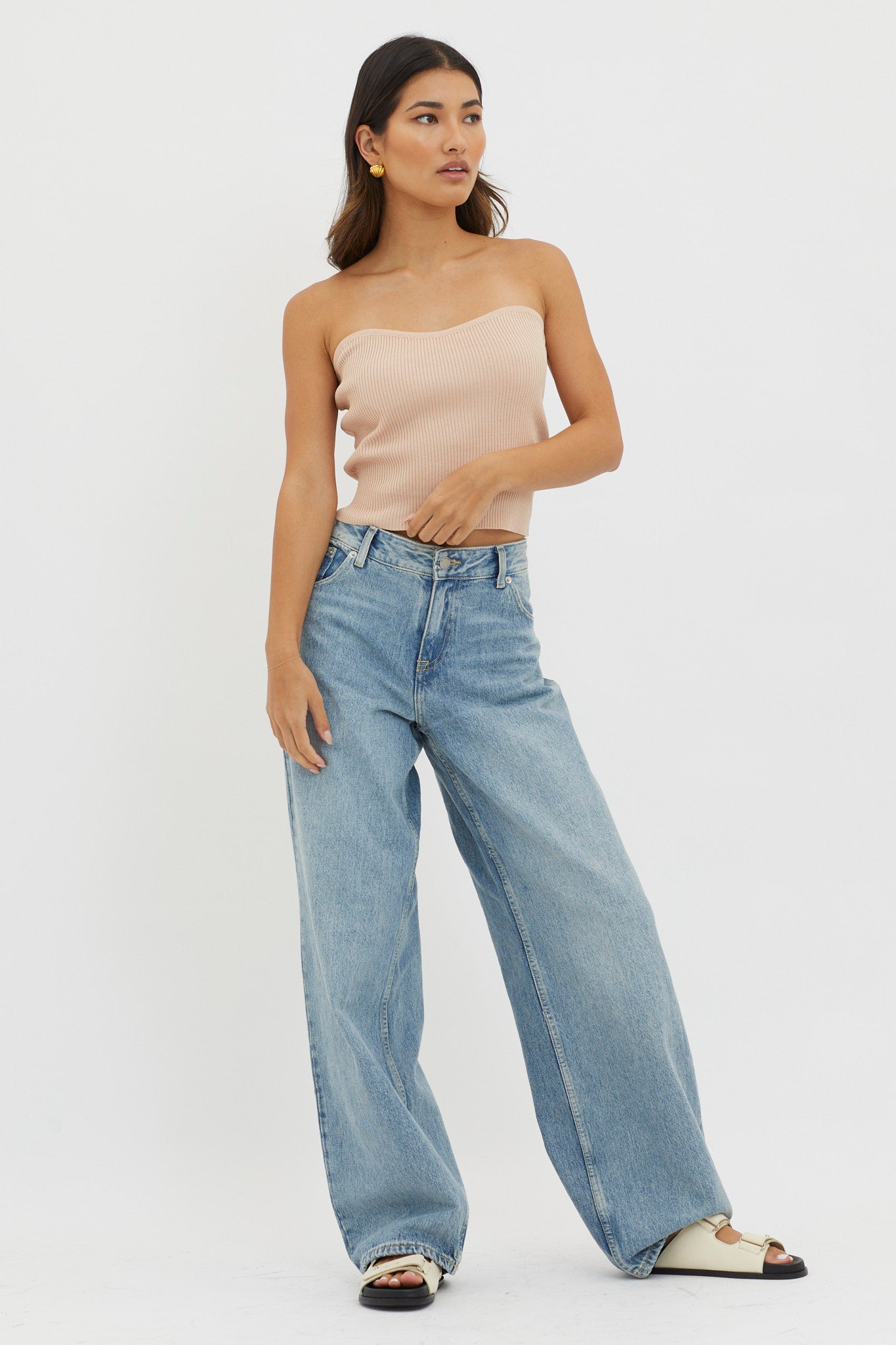 Flora Strapless Knit Top Mocha-Maymioy