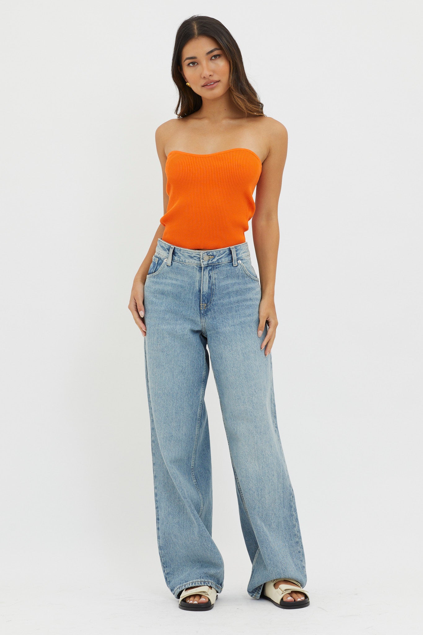 Flora Strapless Knit Top Orange-Maymioy